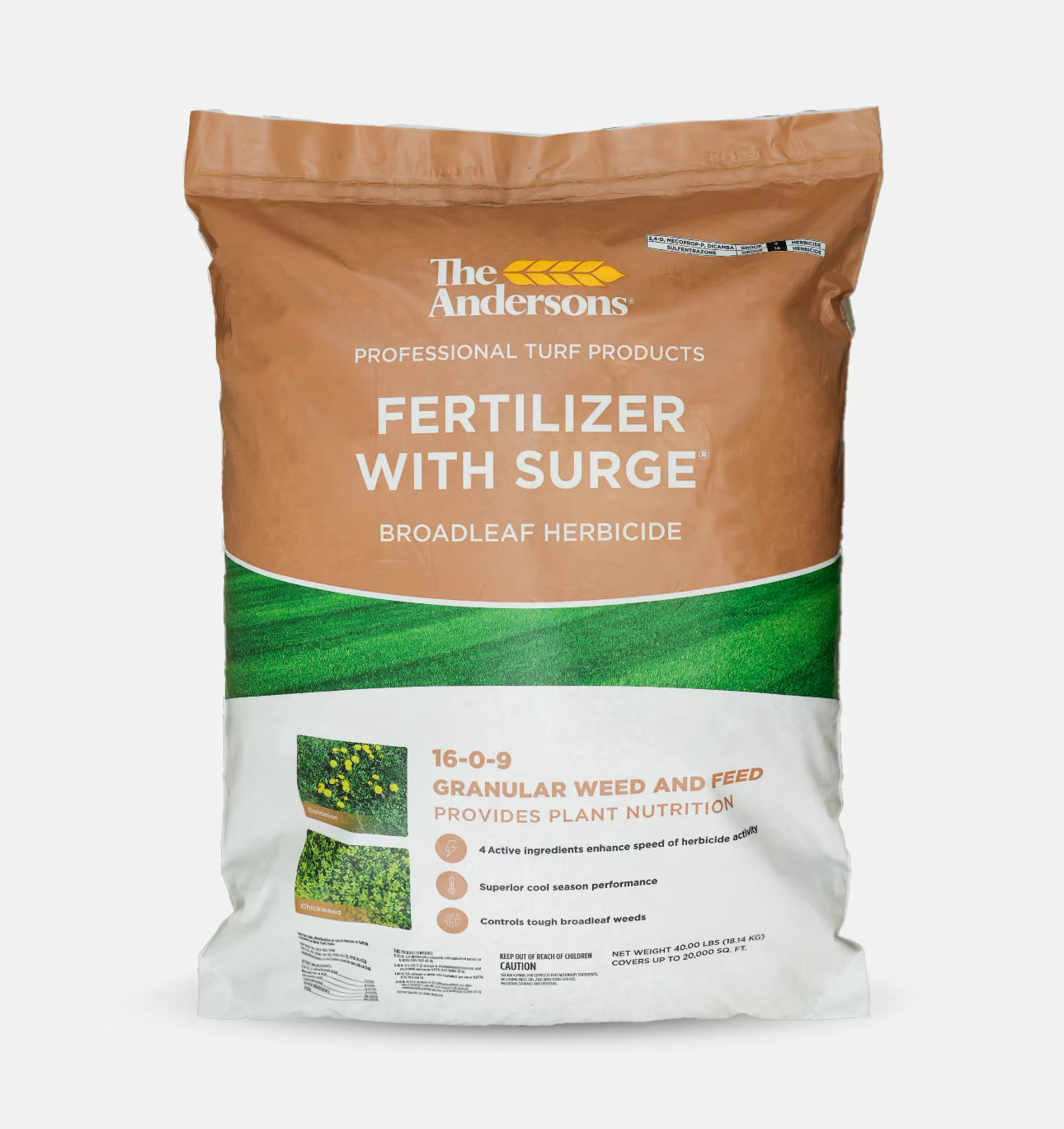The Andersons Professional Surge Weed and Feed 16-0-9 Post-Emergent Weed Control and Fertilizer - Covers up to 20,000 sq ft (40 lb)
