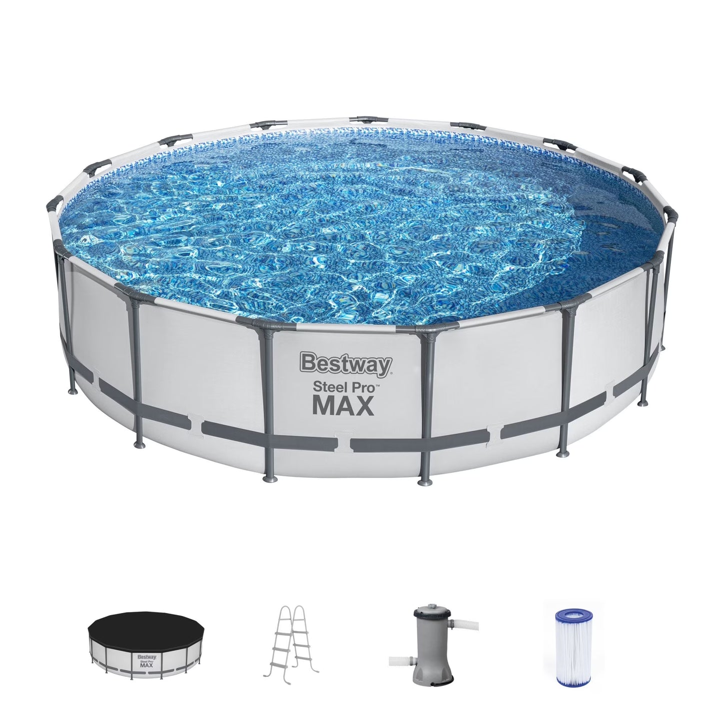 Bestway Steel Pro MAX 15' x 42" Round Above Ground Swimming Pool Set(15 x 42/Gray)
