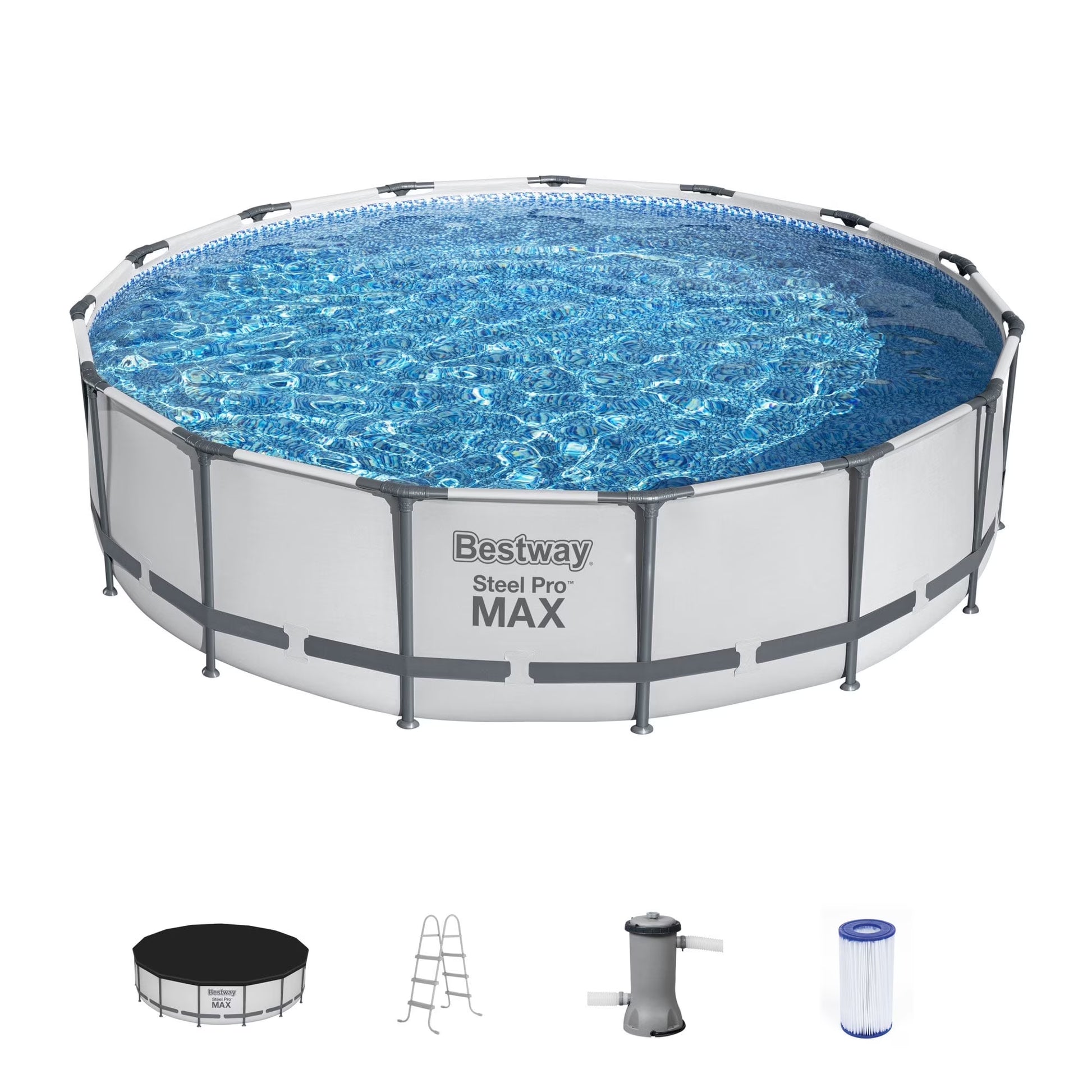 Bestway Steel Pro MAX 15' x 42" Round Above Ground Swimming Pool Set(15 x 42/Gray)
