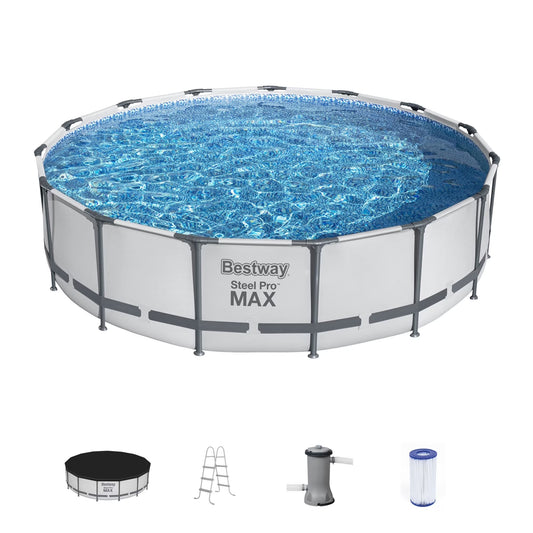 Bestway Steel Pro MAX 15' x 42" Round Above Ground Swimming Pool Set(15 x 42/Gray)