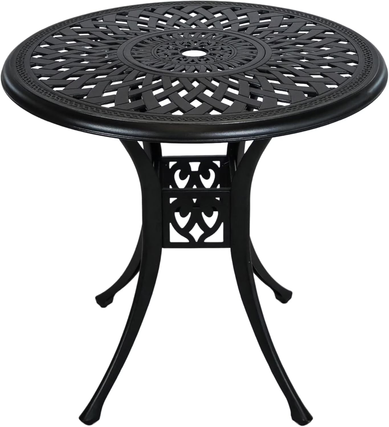 30.3 Inch Round Patio Table Cast Aluminum Patio Table,Metal Patio Dining Table with Umbrella Hole,All Weather Outdoor Bistro Dining Table for Backyard, Garden, Balcony, Black(Black)