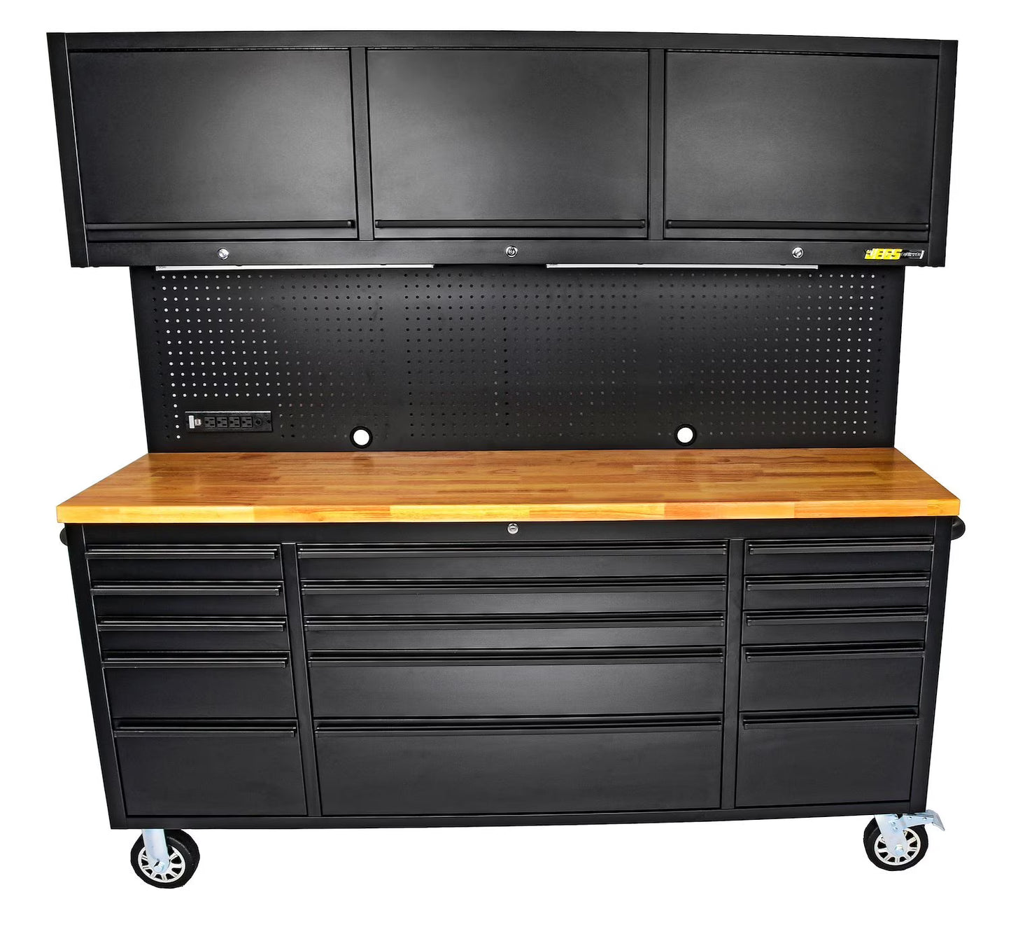 JEGS 81453 72 in. Rolling Tool Cabinet Black Powder-Coated Steel Includes: (15)