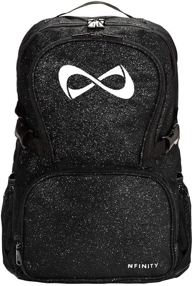 Nfinity Sparkle Backpack for Cheerleaders �?Extra Durable, Ideal for Travel, Outings  Adventures - Adjustable Comfort Straps(Black/White Logo)