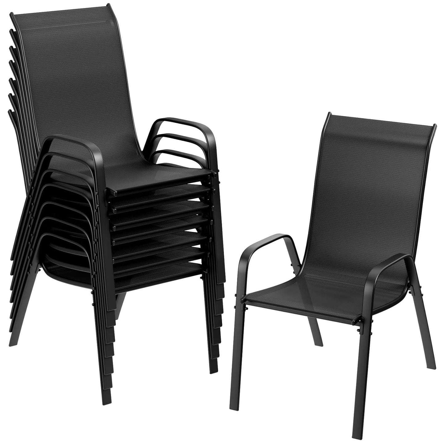 Arlopu 8Pcs Patio Dining Chairs Outdoor Stackable Armrest Chairs for Lawn Garden Backyard(Black/8 Pack)