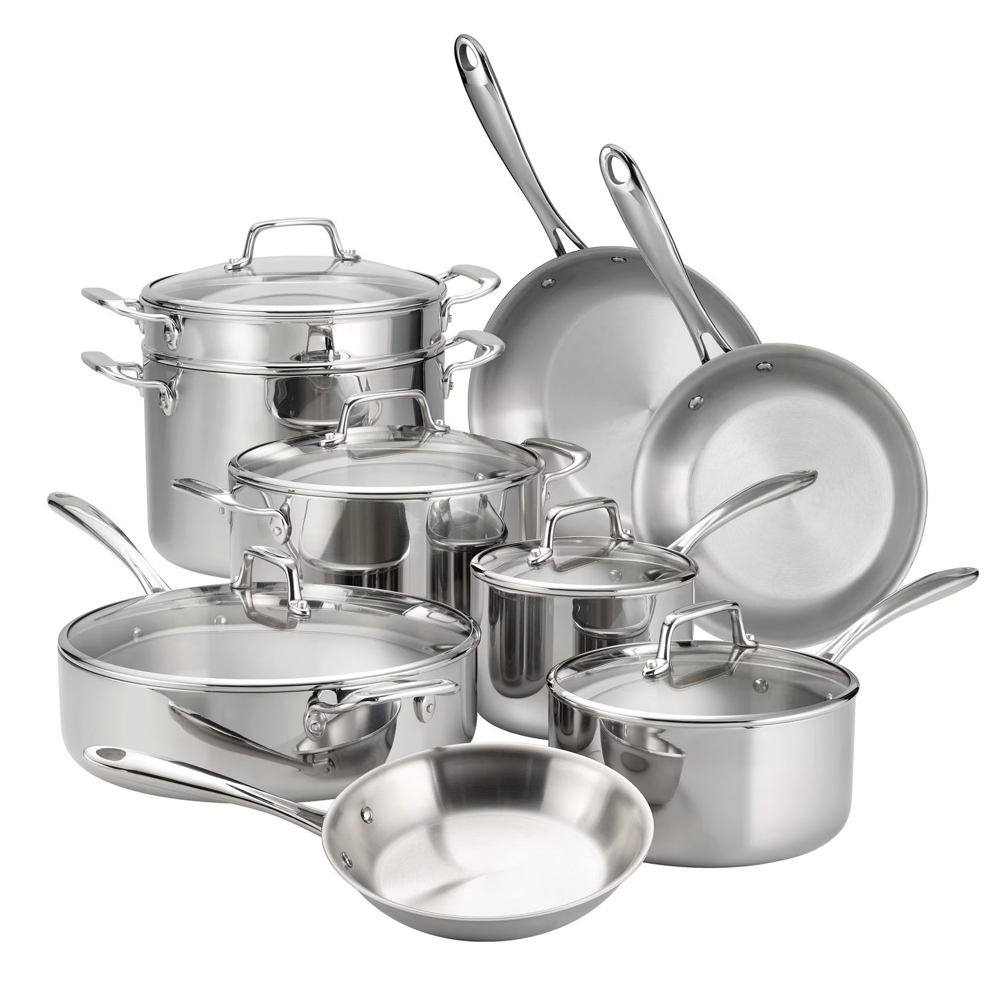 Tramontina 14-Piece Tri-Ply Clad Stainless Steel Cookware Set, with Glass Lids(14)