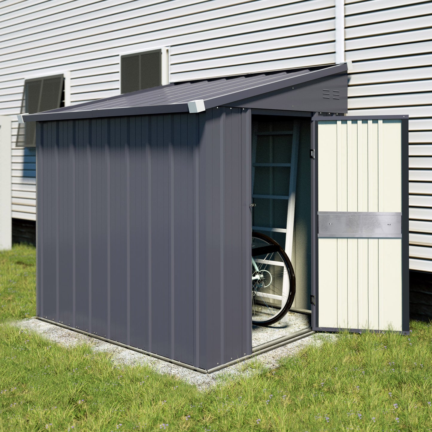 VEIKOUS Outdoor 8' x 4' Storage Lean-to Shed 8' x 4' w/Lockable Sliding Door and Vents for Backyard, Patio  Lawn, Grey(4' x 8')