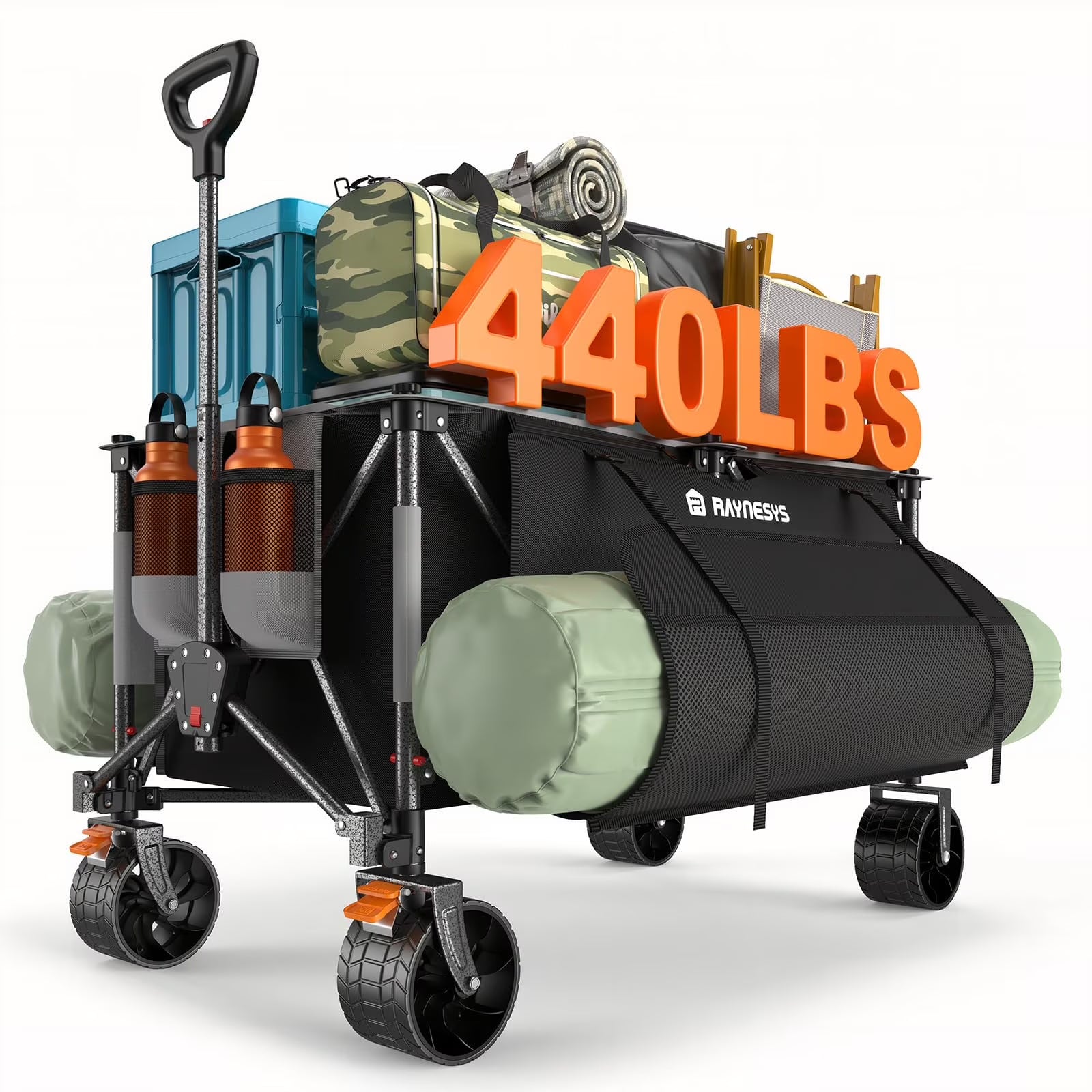 Raynesys 300L Foldable Wagon Cart with Wheels, 440lbs Heavy Duty Beach Wagon for Sand Sports Camping Grocery, Black  Gray