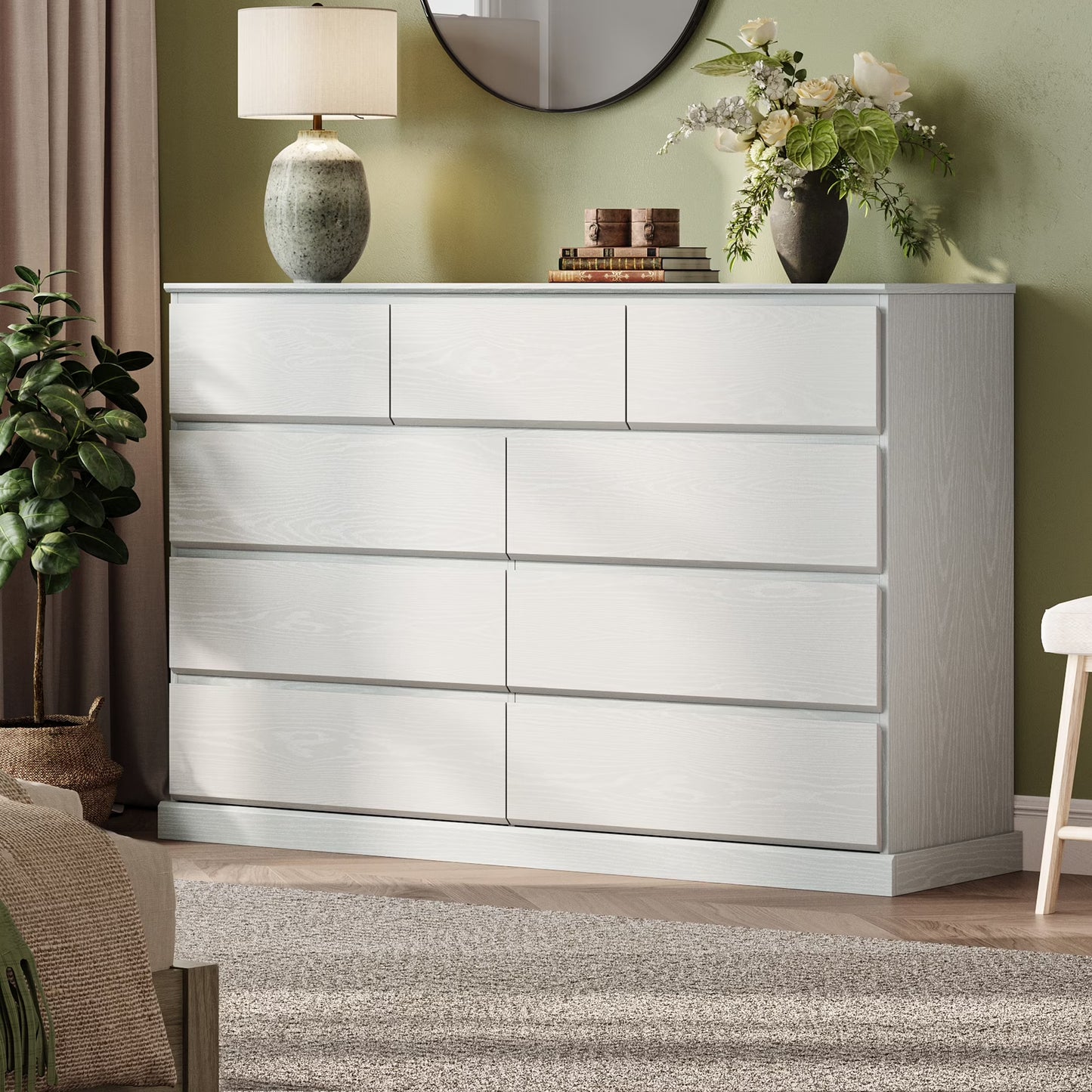 Linsy Home Modern Wood Dressers for Bedroom, Wide Chest of 9 Drawers, White(9 Drawers/White)