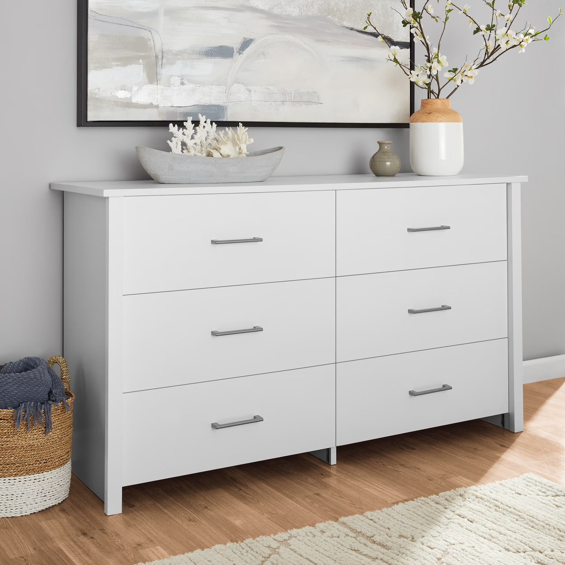 Mainstays Hillside 6-Drawer Dresser, Soft White Finish(White)