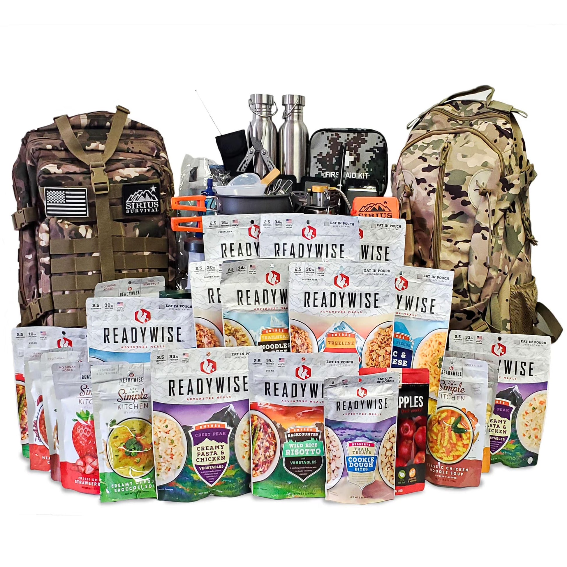 Family Comfort 72 Emergency Survival Kit/Backpack �C 72 Hour for 2 People �C Disaster Preparedness �C Delicious ReadyWise Food, Gear, Lighting, First Aid, Tools  More - Camo(Camo)
