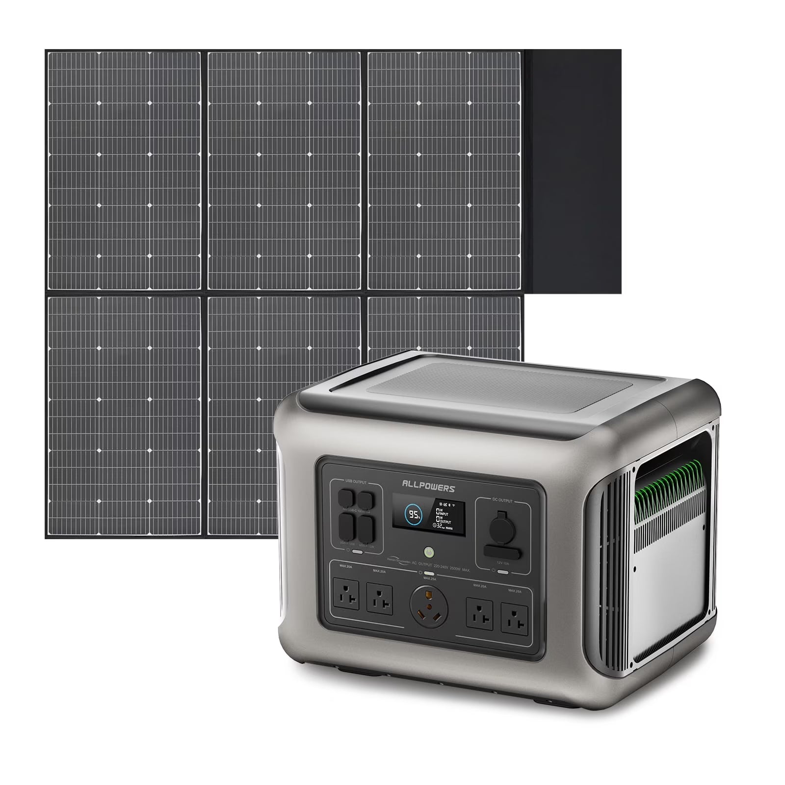 ALLPOWERS R2500 Portable Solar Generator Kit, 600W Monocrystalline Foldable Solar Panel with 2500Watt 2016Wh LiFePO4 Power Station, for Camping, Home Backup, RV, Power Outage, [Shipping Separately](R2500+1pcs 600W Monocrystalline Solar Panel)