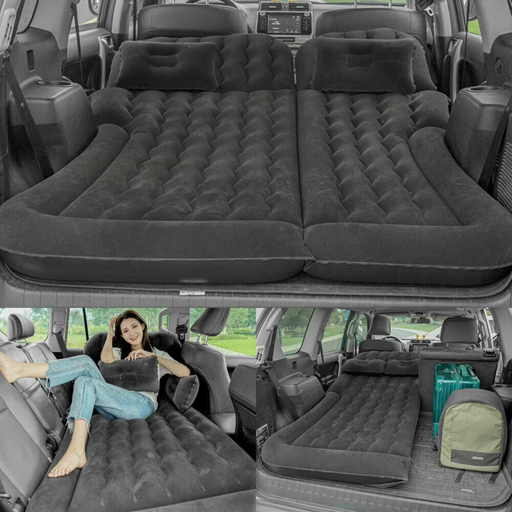 Auto Car Air Mattress Travel Bed PVC Flocking Inflatable Camping Bed with 2 Pillows