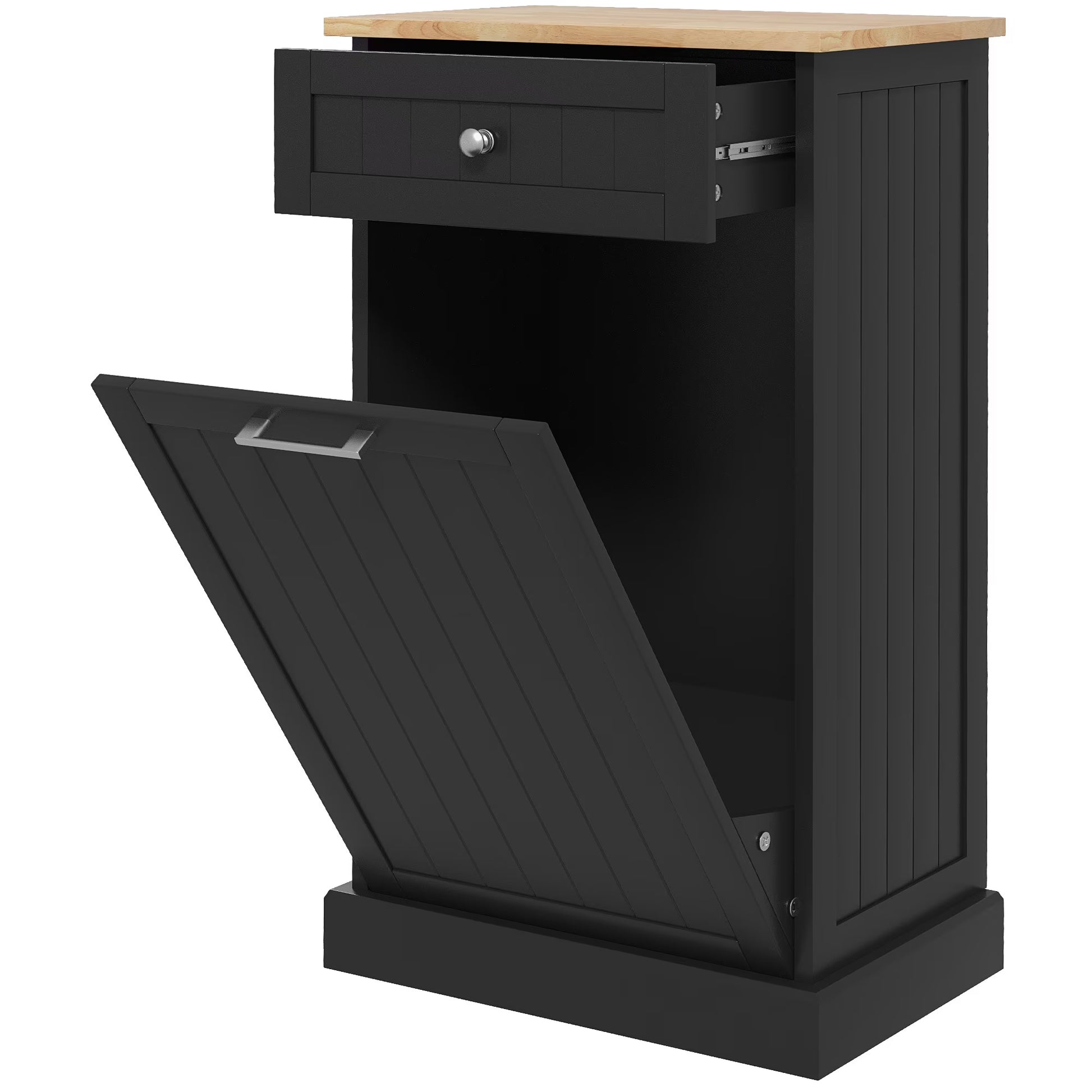 HOMCOM Kitchen Tilt Out Trash Bin Cabinet, Free Standing Recycling Cabinet(Black)