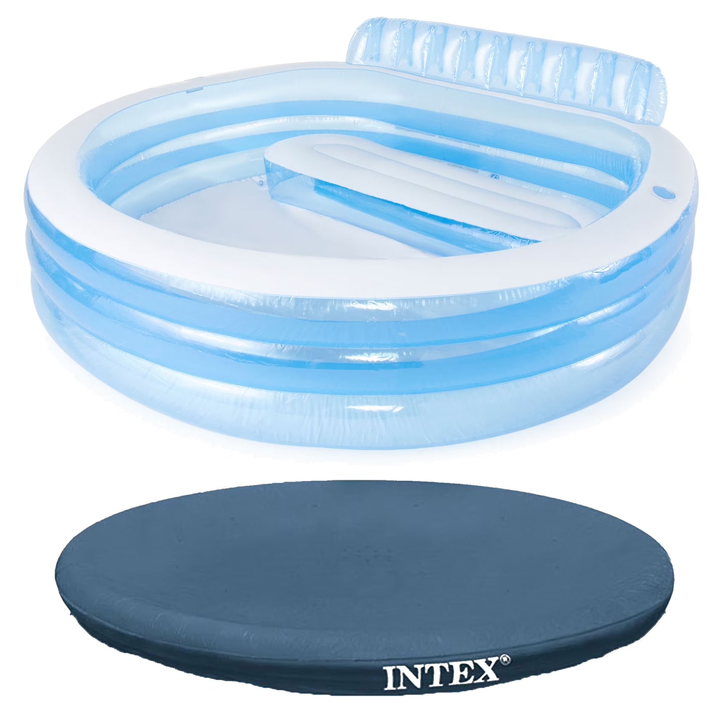 Intex Swim Center Round Inflatable Outdoor Lounge Pool with Pool Cover