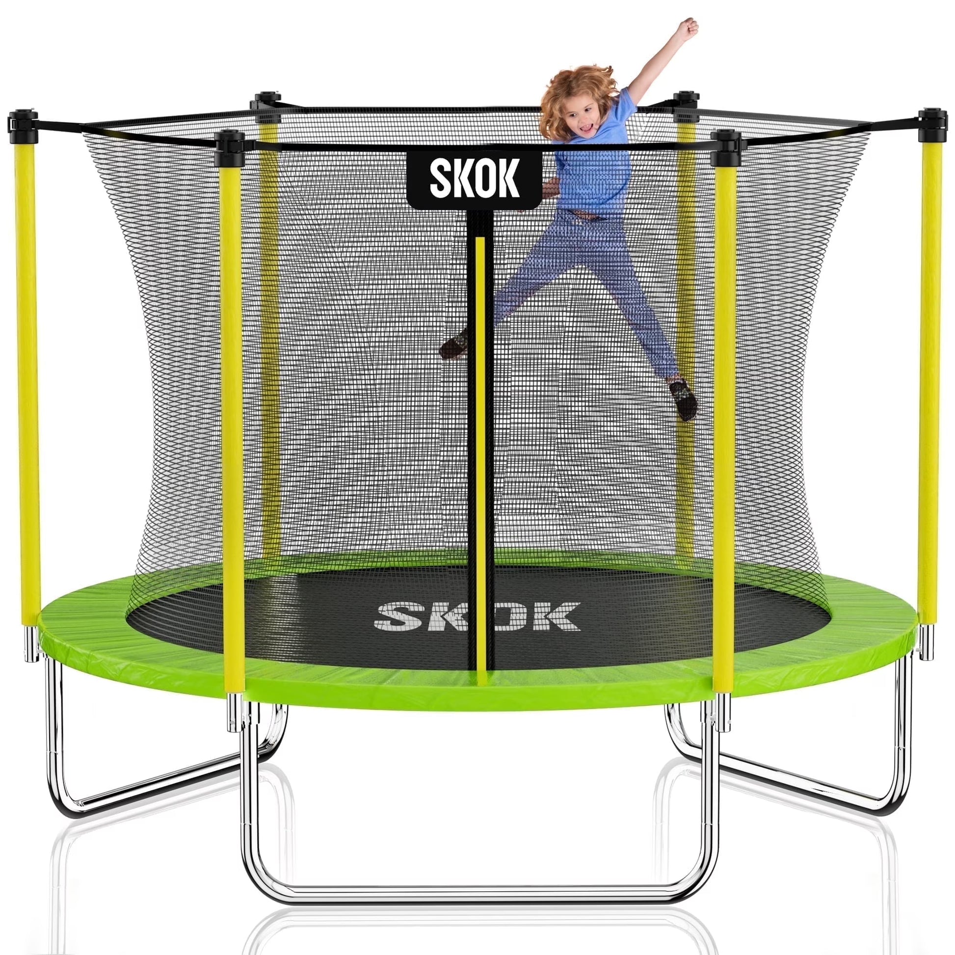 SKOK 8FT Large Cage Trampoline with Safety Enclosure Netting for Kids and Adults, 400LBS Capacity