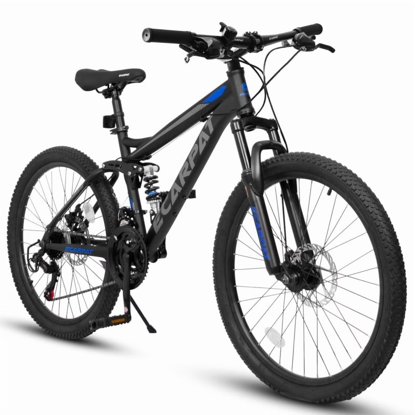 A2760 27.5 Inch Full Suspension Mountain Bike, Front and Rear Dual Shock Absorbers, Mechanical Disc Brakes, 21-Speed, Suitable for Men and Women, Ideal for Travel and Fitness Enthusiasts(Black + Steel + Polyurethane Foam)