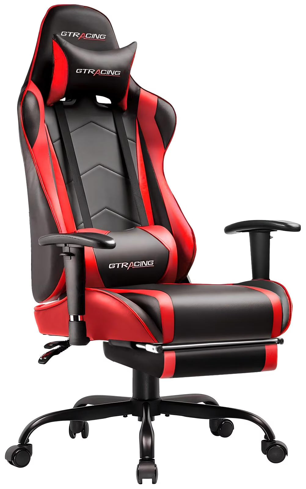 GTRACING Gaming Chair, Ergonomic Office Desk Chair with Lumbar Support, PU Leather, Footrest  Adjustable Headrest, Red(Red)