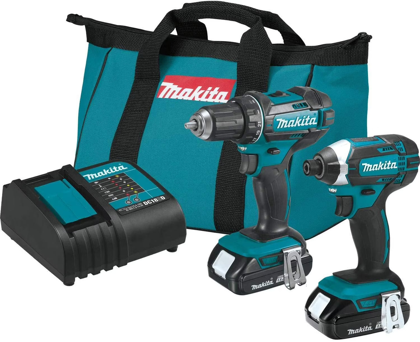 Makita 18V Lithium-Ion Cordless Power Tool Set, 1.5Ah, 2 Pack