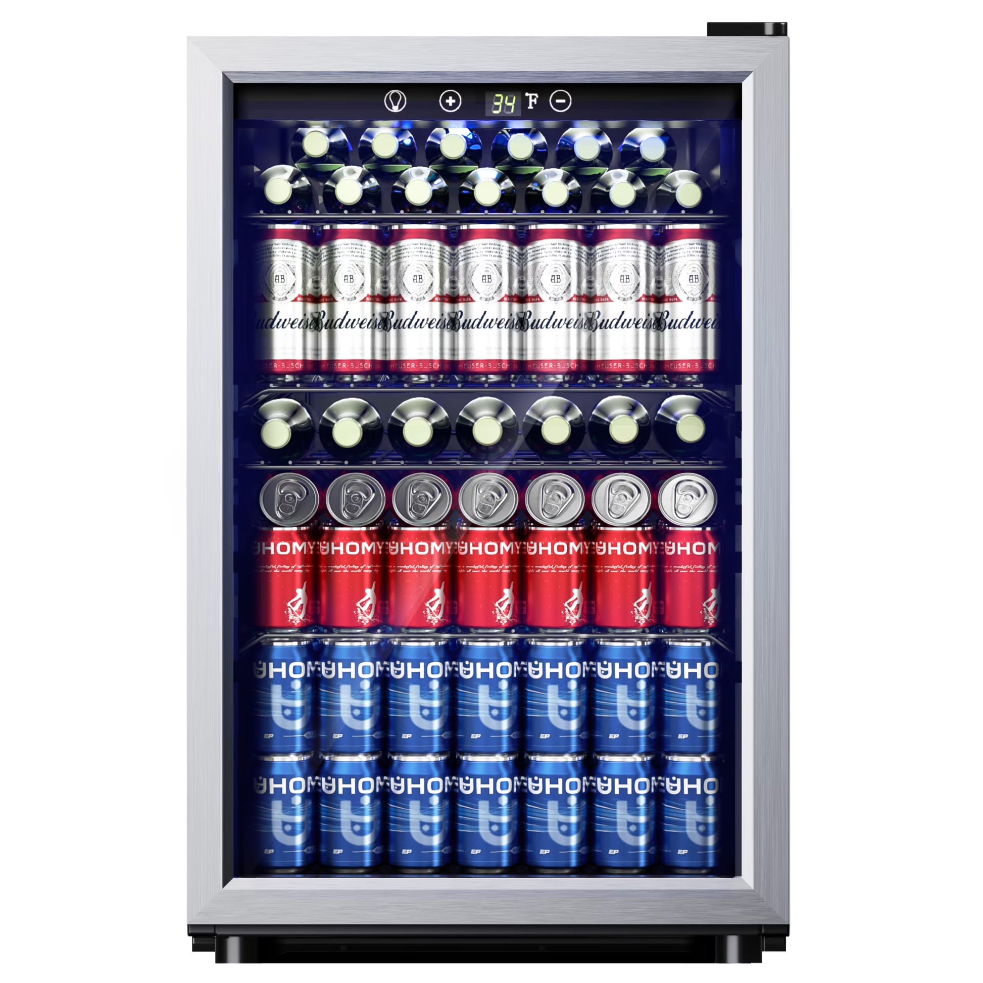 EUHOMY 145 Can Beverage Refrigerator and Mine Cooler with Glass Door with Adjustable Shelves(Silver)