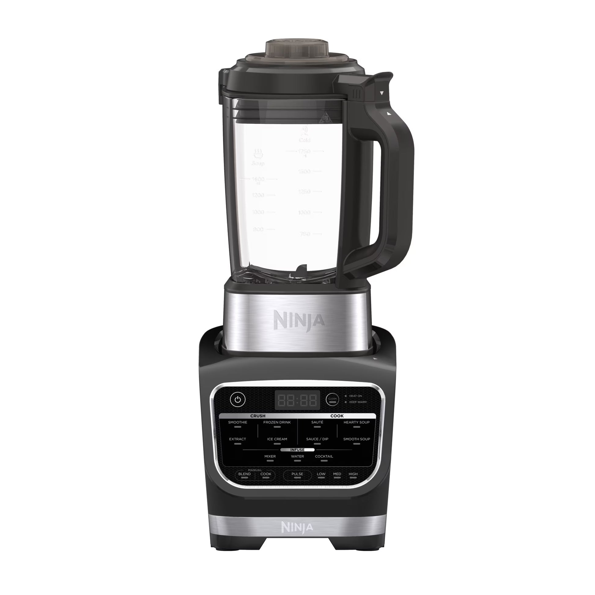 Ninja Foody Cold  Hot Cook Hot Soups, Sauces and Dips Blender with 1400 Peak Watts to Crush Frozen Drinks  Smoothies Nonstick Glass Pitcher (HB152), 64 oz, Black(Black)