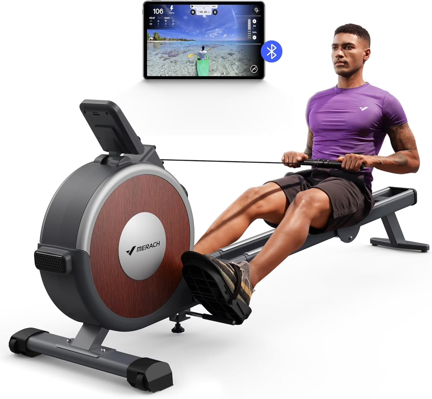 MERACH Magnetic Rowing Machine 350lbs Weight Capacity, 16 Levels of Quiet Resistance, Bluetooth Rowing Machine for Home Workout(Q1S)