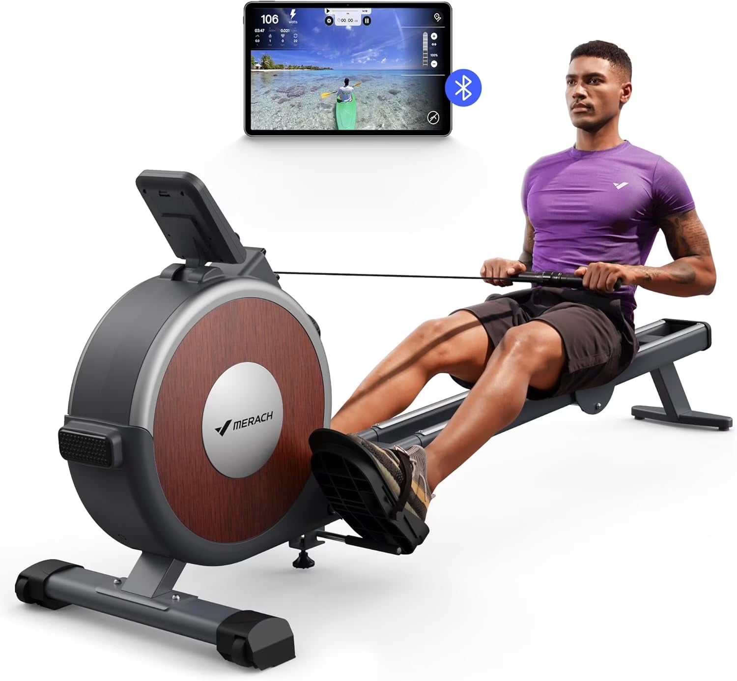 MERACH Magnetic Rowing Machine 350lbs Weight Capacity, 16 Levels of Quiet Resistance, Bluetooth Rowing Machine for Home Workout(Q1S)