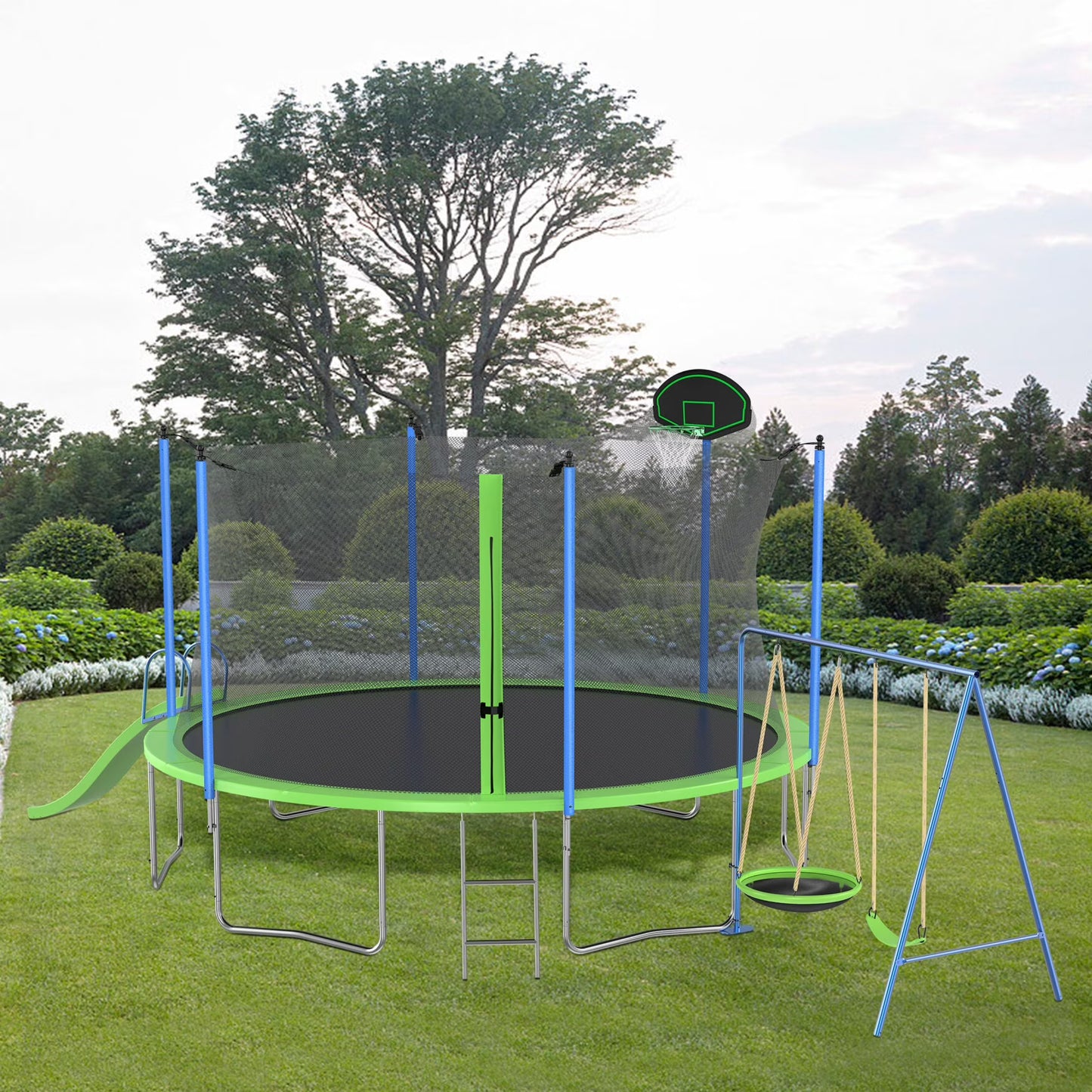 12FT Trampoline with Slide and Swings, Large Outdoor Backyard Trampoline with Basketball Hoop and Ladder for Kids and Adults(12')