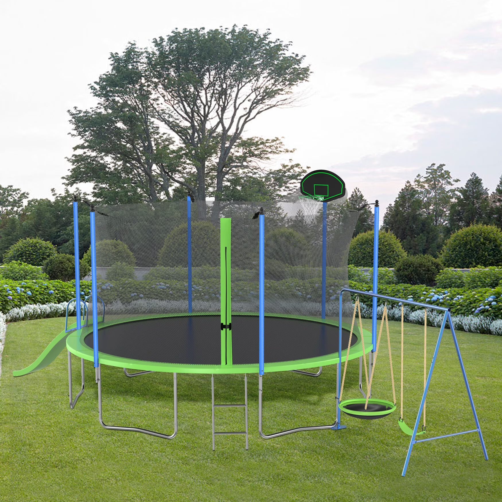 12FT Trampoline with Slide and Swings, Large Outdoor Backyard Trampoline with Basketball Hoop and Ladder for Kids and Adults(12')