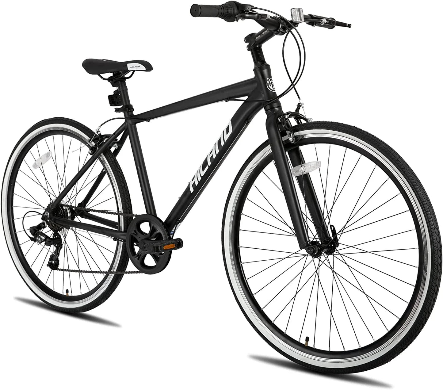 Hiland Hybrid Bike, Shimano Drivetrain 7 Speeds, 700C Wheels for Men Women Ladies Commuter Bike City Bike