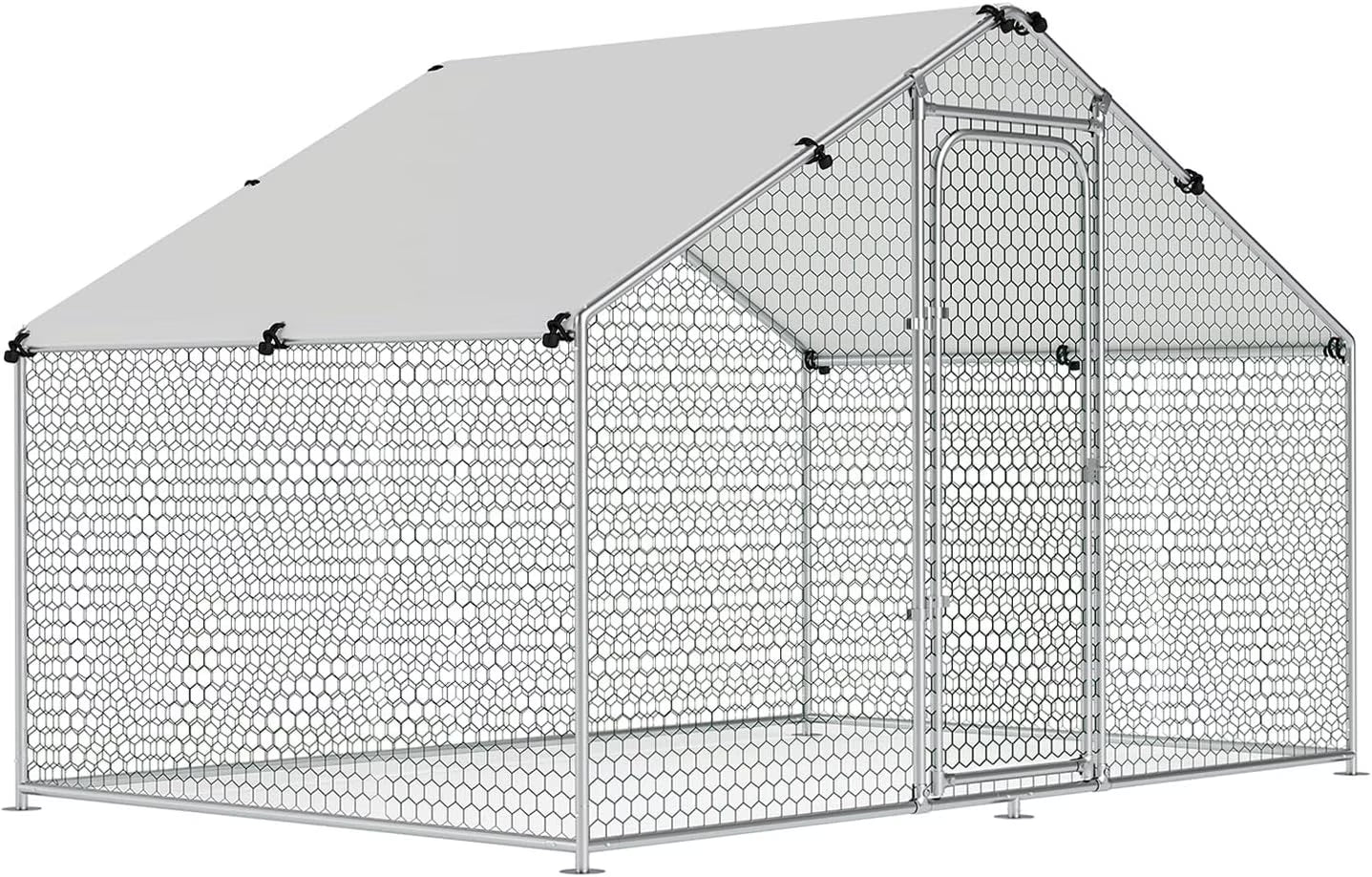 Large Metal Chicken Coop Walk-in Poultry Cage with Waterproof and UV-Resistant Cover Outdoor Chicken Run Hen Rabbit Duck House for Backyard Farm Use Spire Roof(10�� W x 4.9�� L x 6.4�� H)(10)