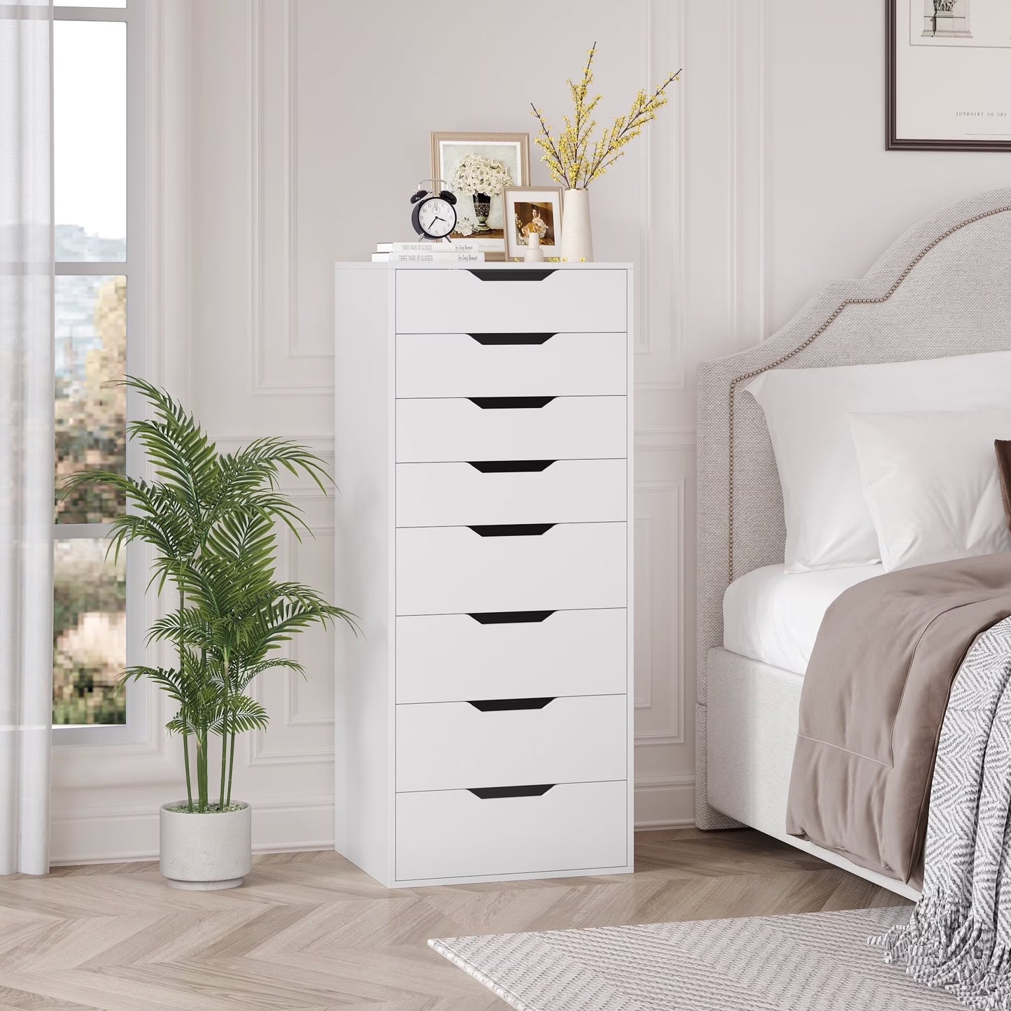 Homfa Vertical 8 Drawer Dresser, 44.5����H Modern Drawers Dresser for Bedroom Living Room, White