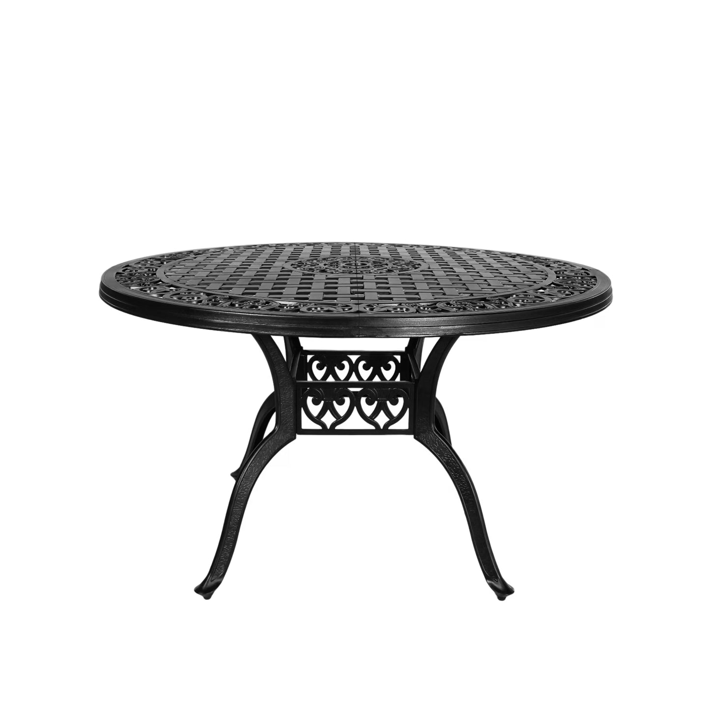 48 Inch Outdoor Dining Table Round Patio Bistro Table Powder-Coated Cast Aluminum Frame Patio Dining Table Garden Table with Umbrella Hole (Black)