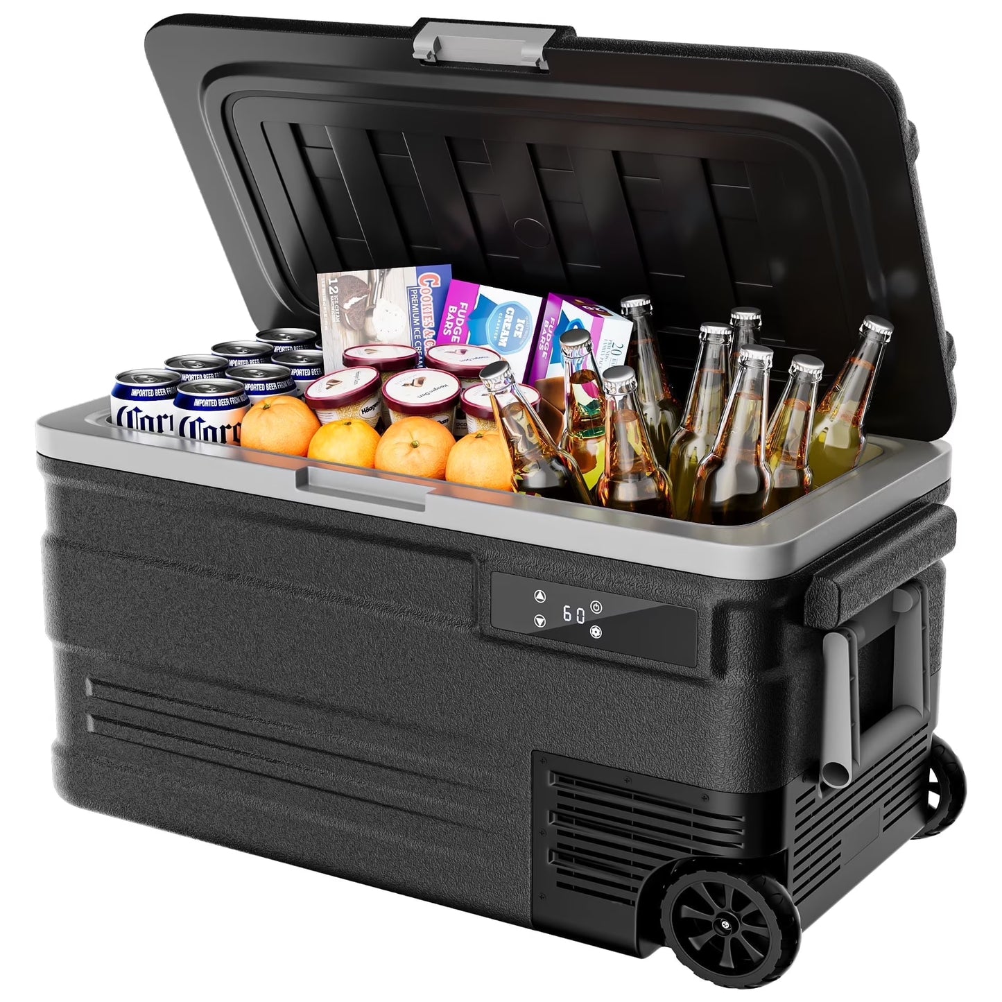 Simzlife 12 Volt Car Refrigerator, 80QT(75L) Portable RV Car Fridge with Wheels, 0�H~68�H, 12/24V DC  110-240V AC, Black