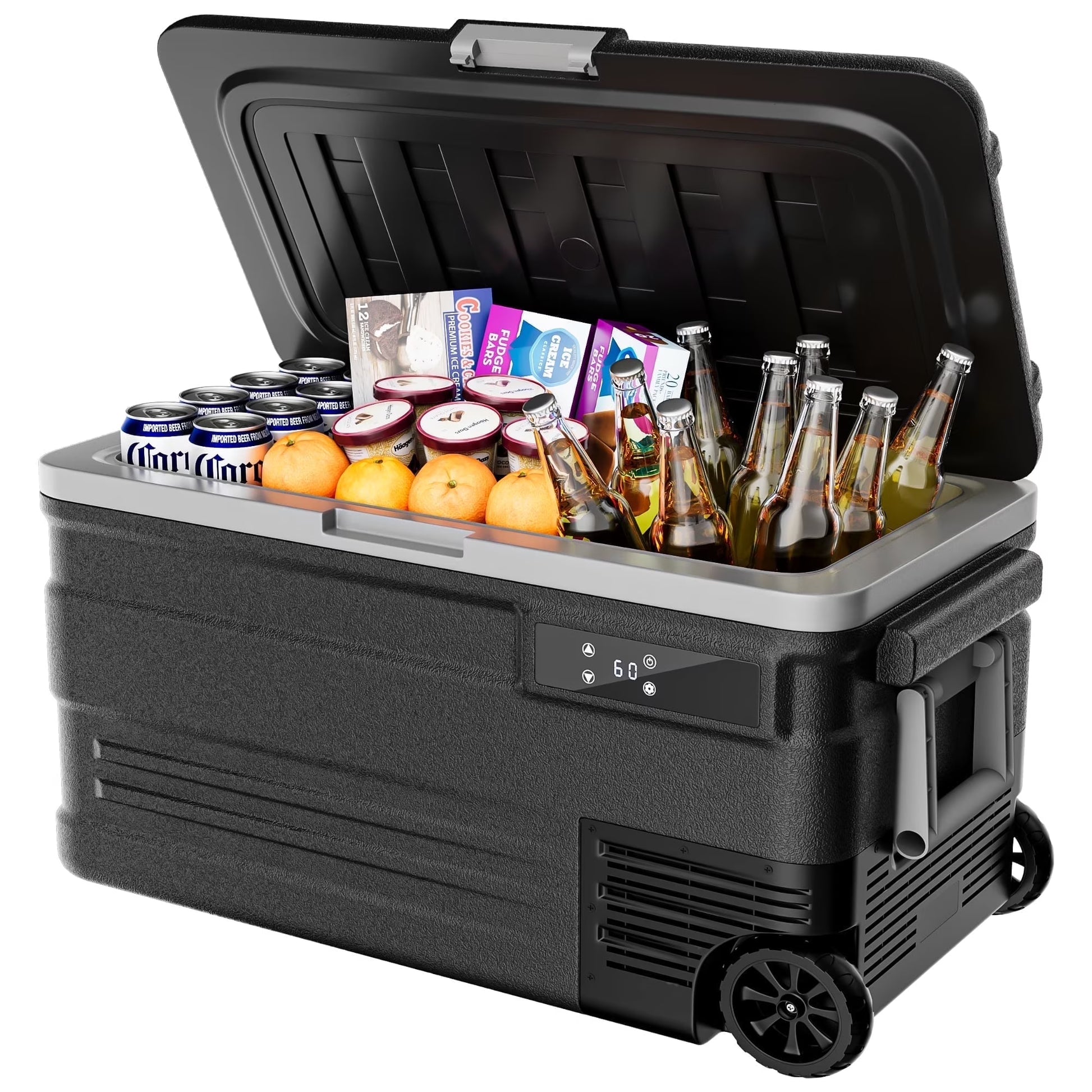 Simzlife 12 Volt Car Refrigerator, 80QT(75L) Portable RV Car Fridge with Wheels, 0�H~68�H, 12/24V DC  110-240V AC, Black
