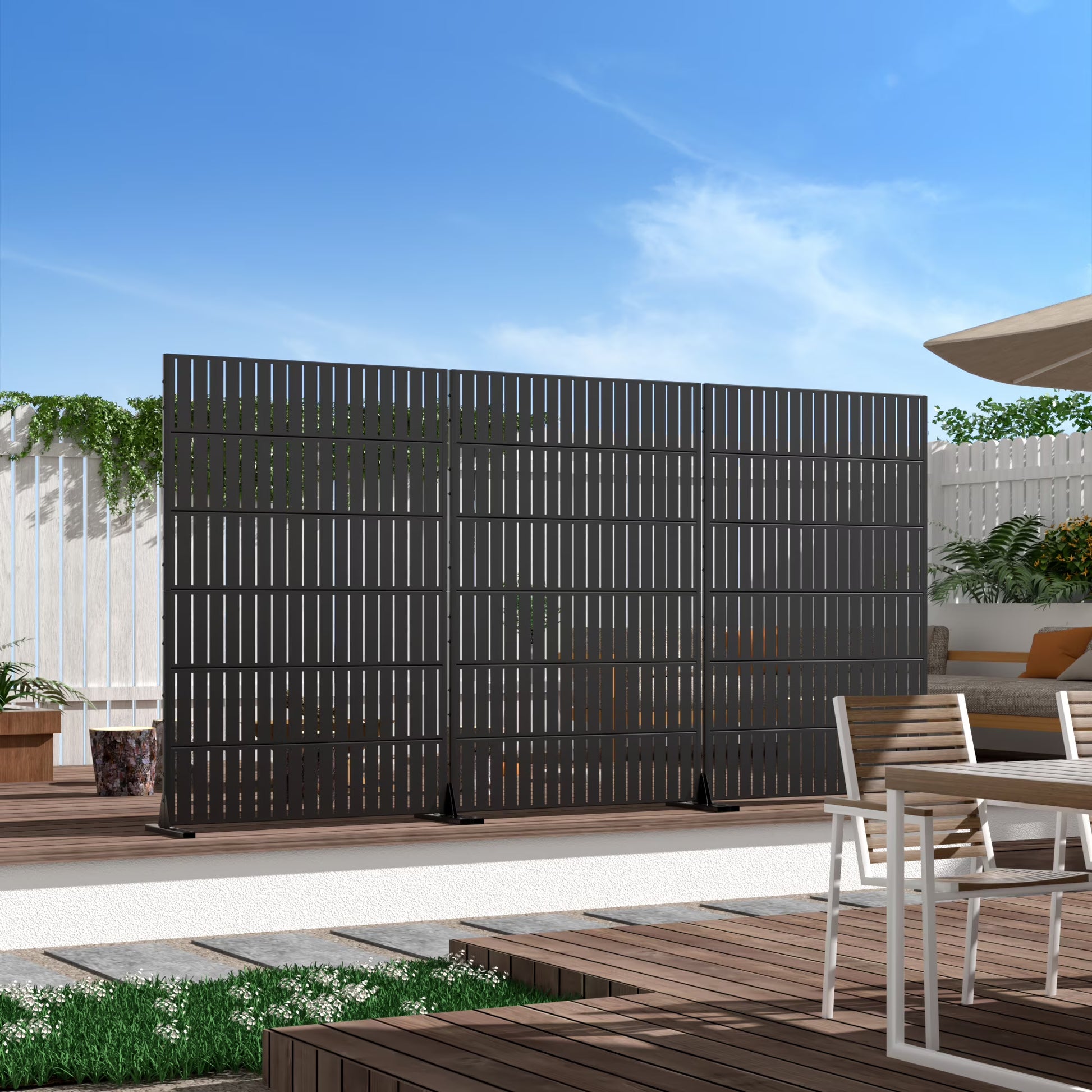 MAYEERTY Outdoor  Indoor Metal Panel Screen, Heavy-Duty Decorative Partition,Stripe,Black