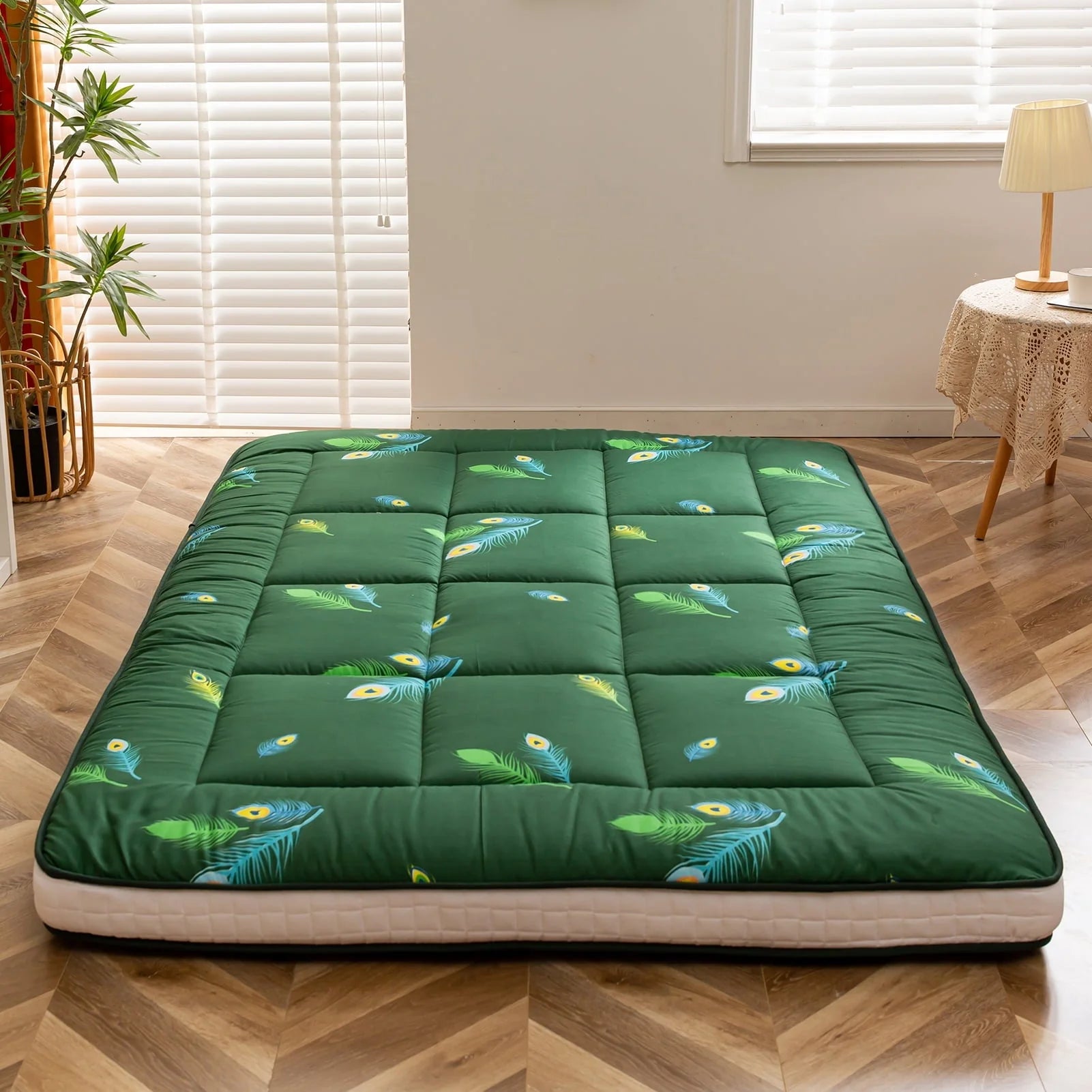 Extra Thick Futon Floor Mattress, Padded Japanese Folding Roll Up Mattress Sleeping Pad, Foldable Camping Portable Mattress Shikibuton(Twin/Standard vertical lining)