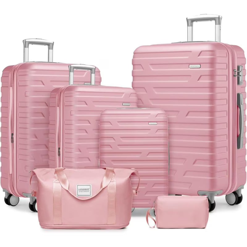 Luggage Sets 6 Piece with Duffel Bags, Hardside Expandable Suitcases with Spinner Wheels TSA Lock, Cream(Light Pink + ABS)