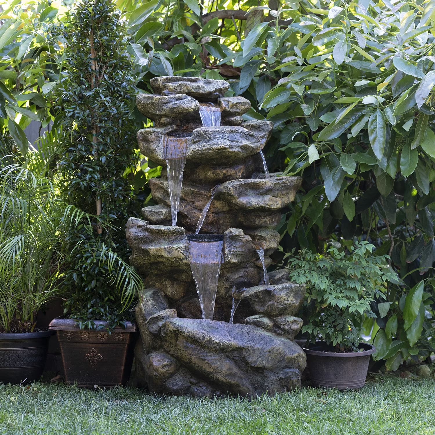 Alpine Corporation 6-Tier Amazonian Water Fountain with LED Lights