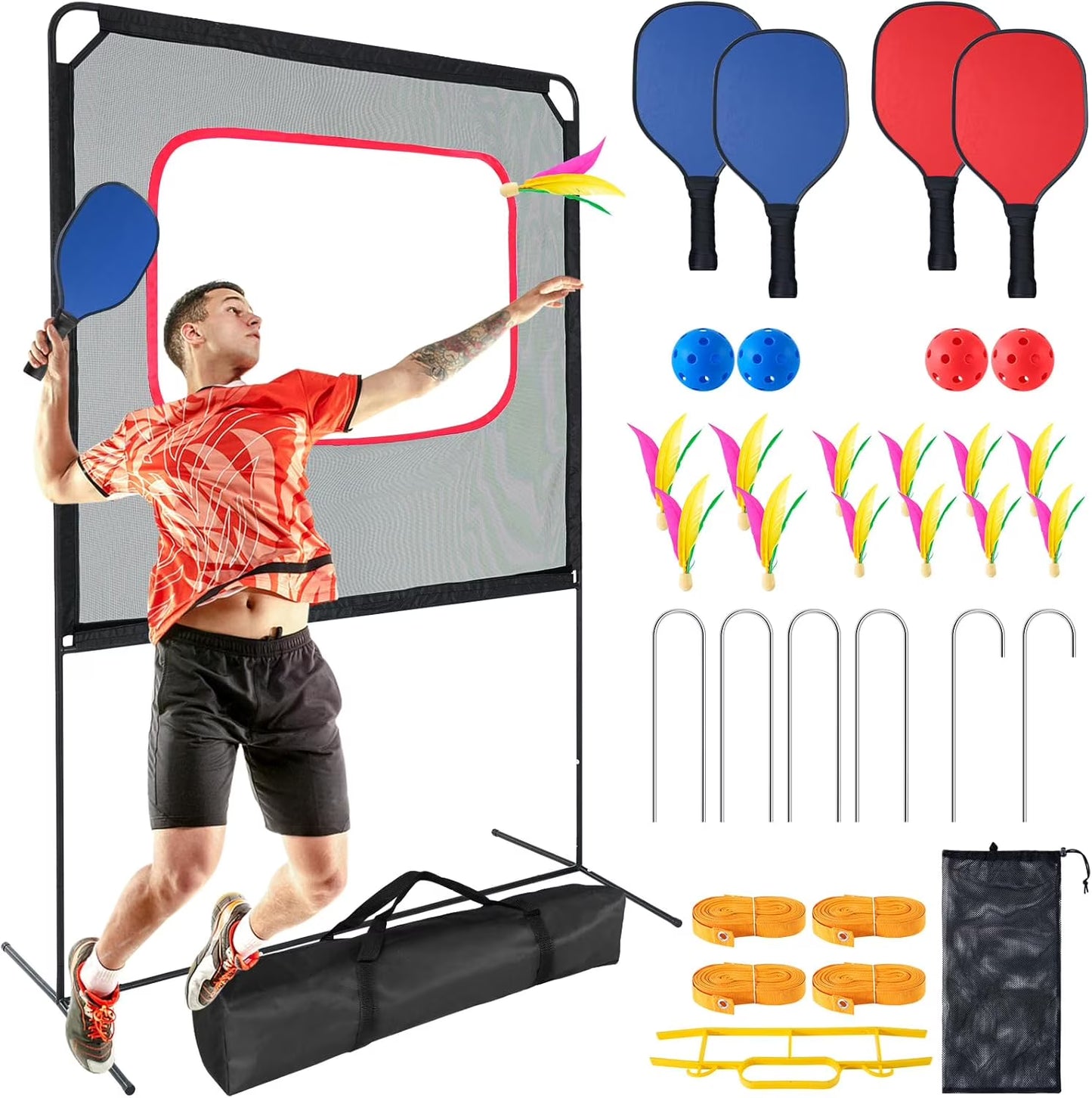 Slsy Portable Pickleball with Net, A Racket Game That Combines Pickleball, Badminton, Jianzi, and Tennis, Backyard Games Sport Outdoor Indoor, Fun Games for Kids  Adults(11-in-1 Game Table)