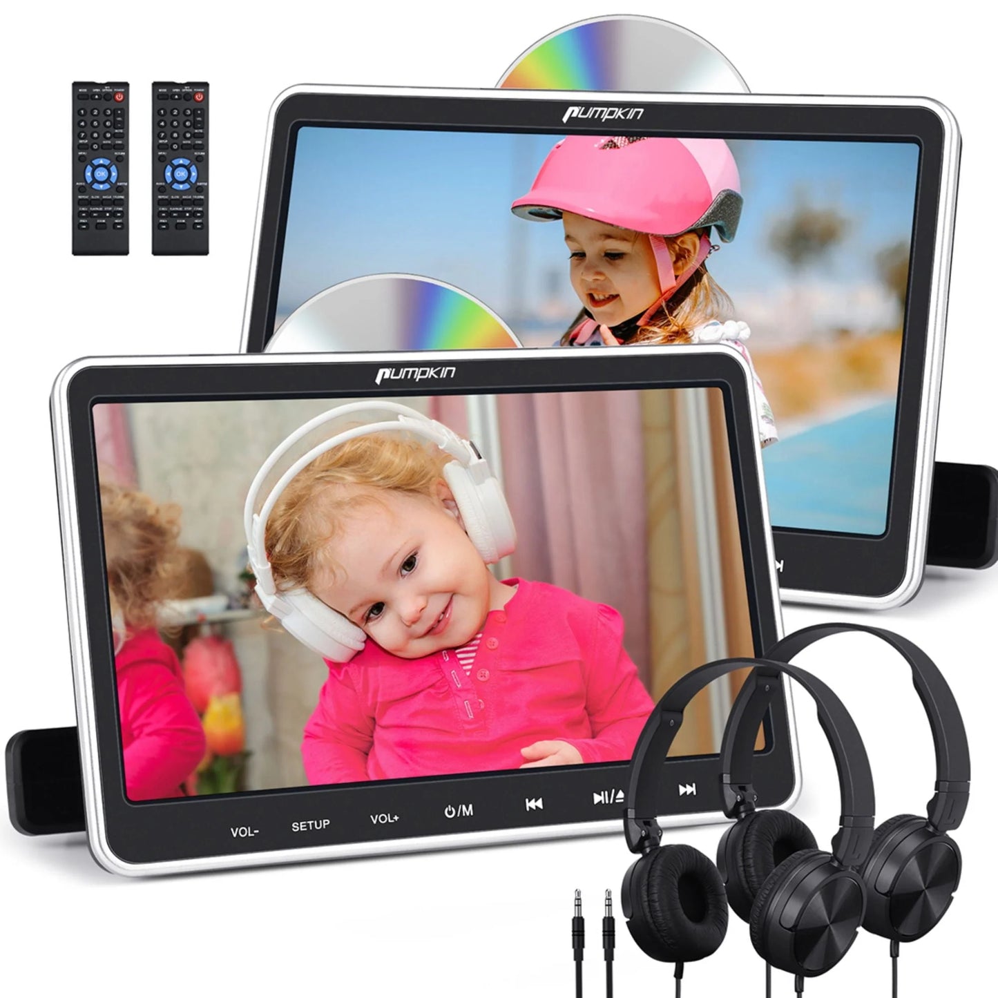 Pumpkin 10.1�?Dual Headrest DVD Players for Car with Headphones, 2 Mount Brackets HDMI Input Region Free Last Memory