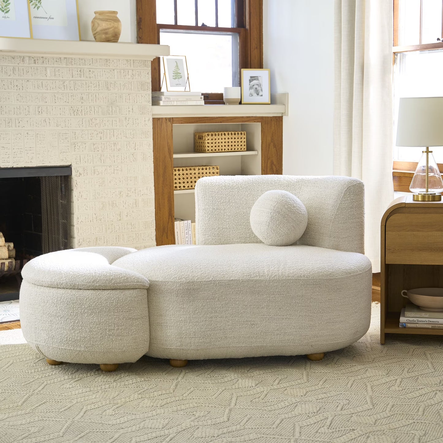 Better Homes  Gardens Juliet Modern Boucle Chaise  Storage Ottoman, Pearl(White)