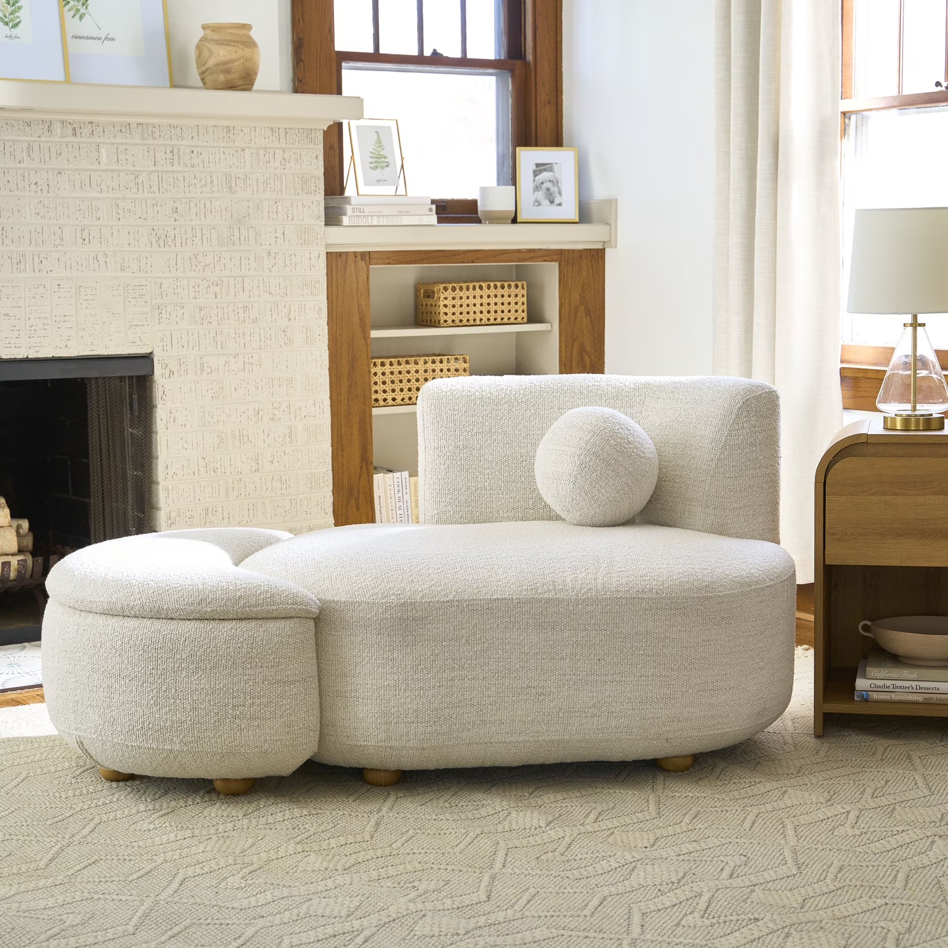 Better Homes  Gardens Juliet Modern Boucle Chaise  Storage Ottoman, Pearl(White)