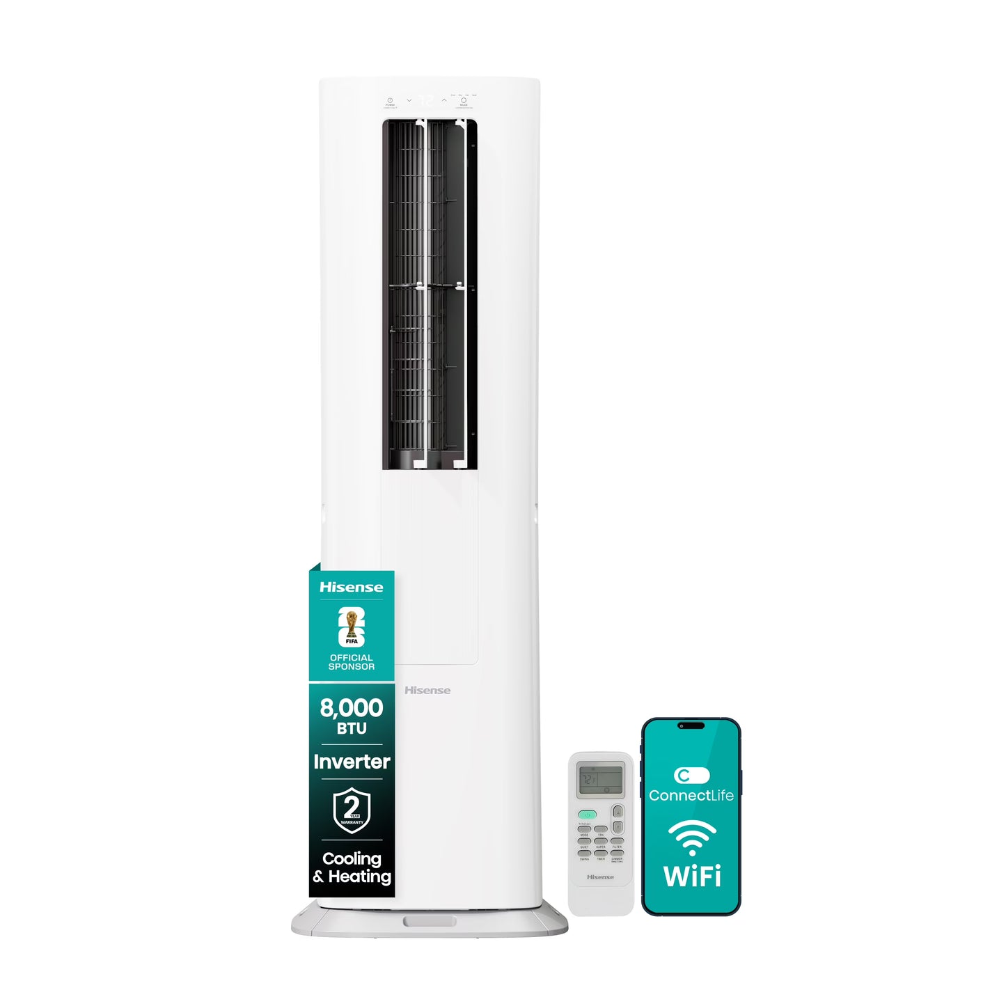 Hisense 8,000 BTU Portable Air Conditioner 350 sq ft. Extended Reach Cooling, Built-in Twin Hoses, Inverter Technology, Self-Evaporation System, All-Season Comfort, ConnectLife App (WAPI0825UW1D)