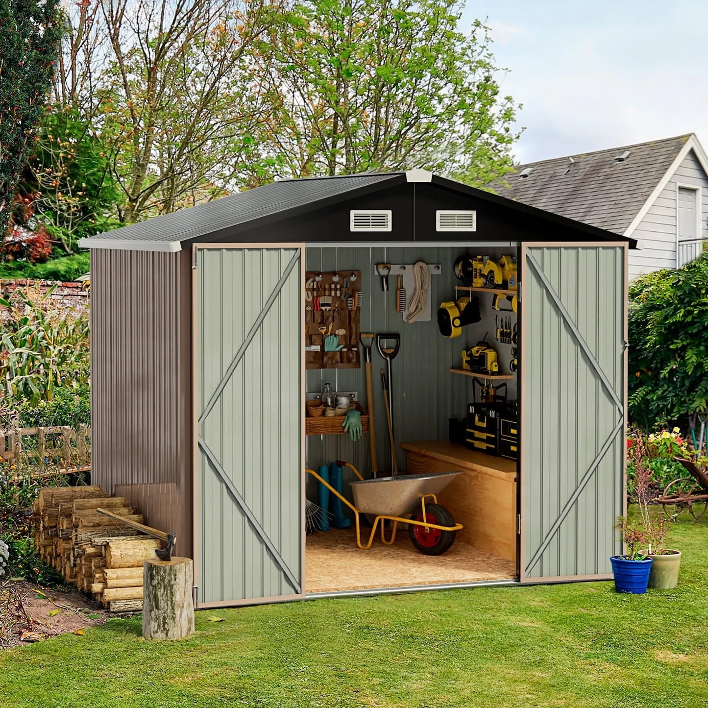 Aoxun 6 x 4 ft. Outdoor Metal Storage Shed with Lock for Backyard, Garden(5 x 3)