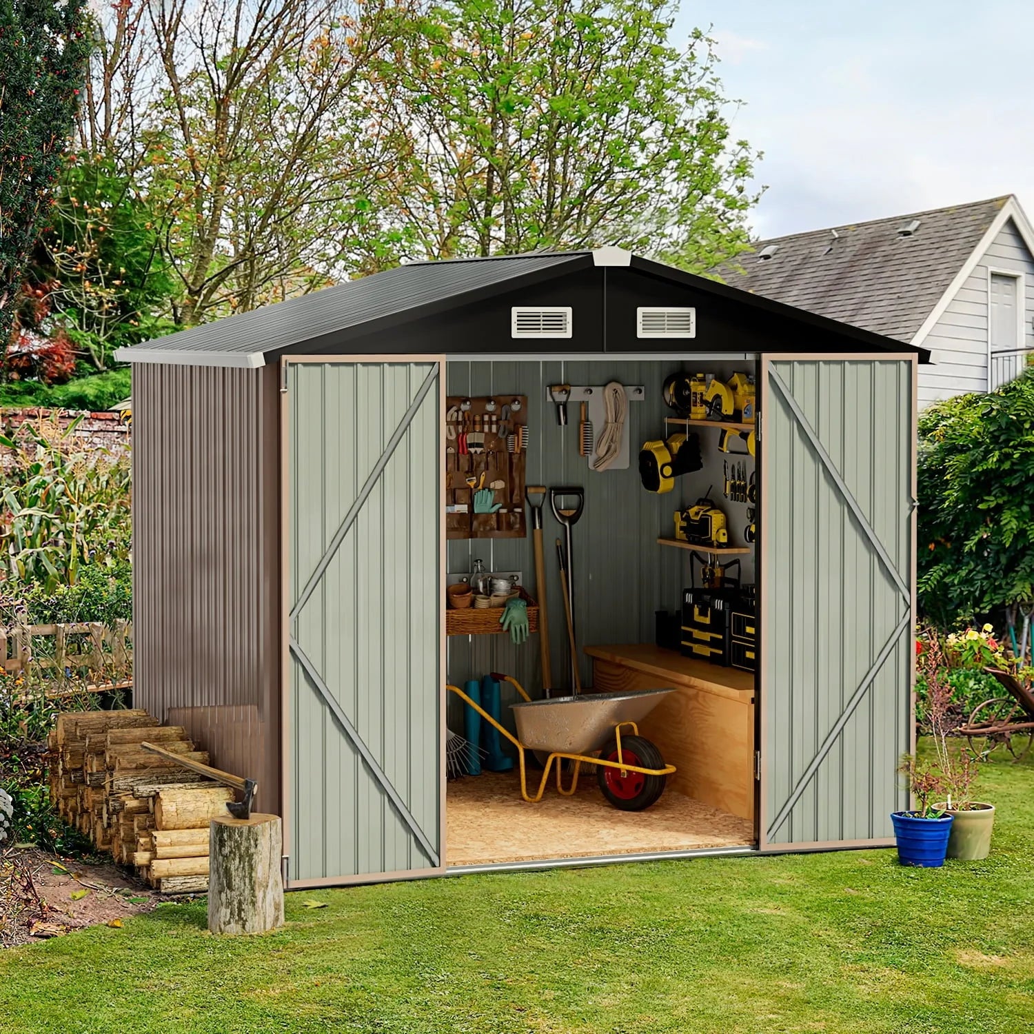 Aoxun 6 x 4 ft. Outdoor Metal Storage Shed with Lock for Backyard, Garden(5 x 3)