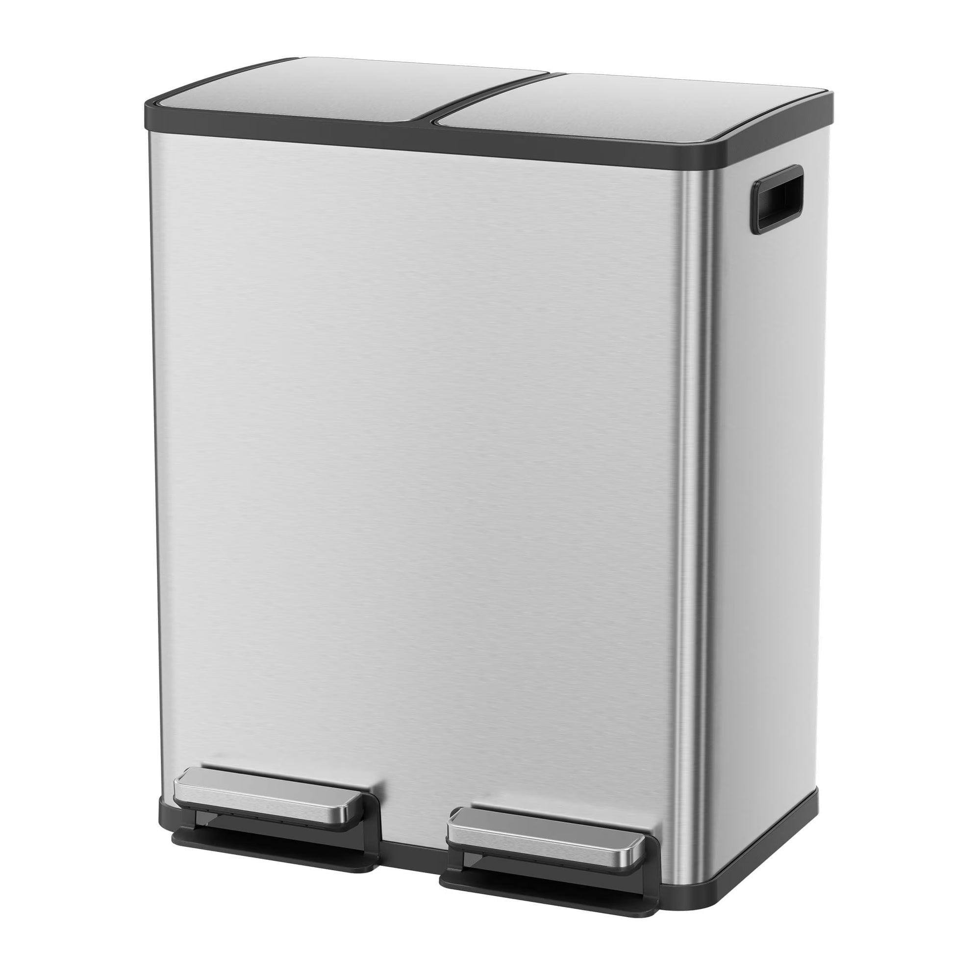 EDX 2 x 8.3 Gallon Dual Garbage Recycle Trash Can with Lid, Inner Buckets for Kitchen, Stainless Steel, Sliver(Sliver)