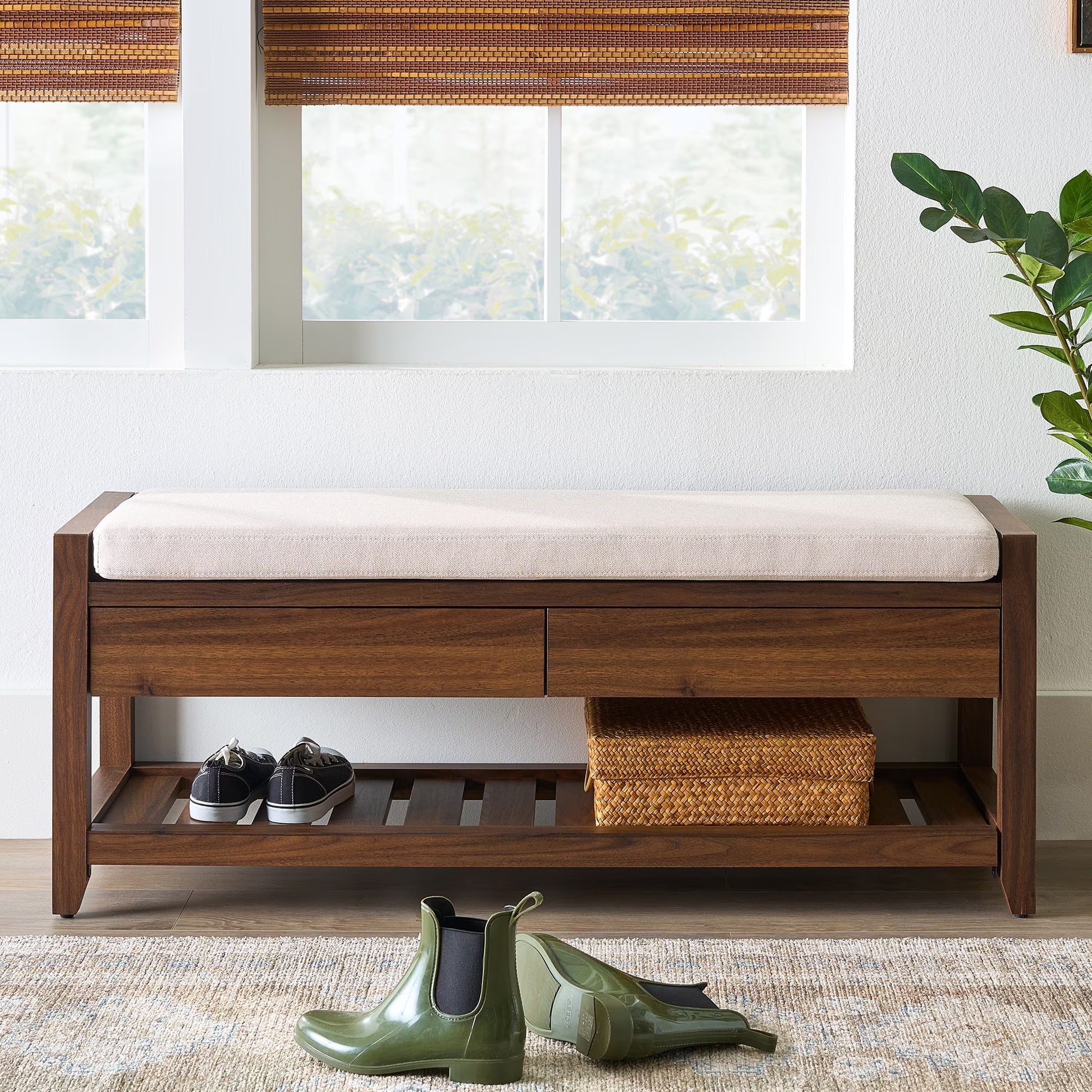 Better Homes  Gardens Reading 45" Bench, Walnut Finish(Walnut)