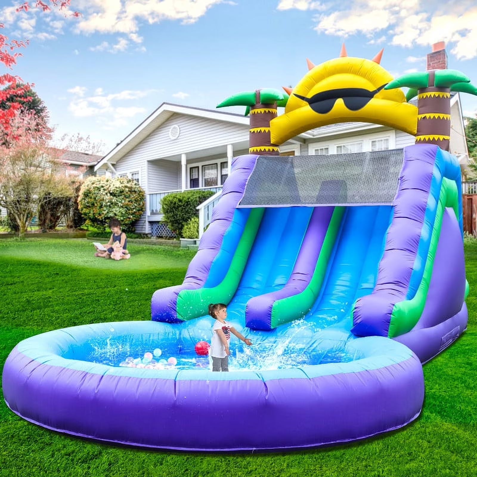 Relunch 26FT Inflatable Double Water Slide for Kids  Adults, PVC Inflatable Water Park with Blower, Giant Splash Pool for Backyard  Outdoor Fun, 26'L x 12'W x 14'H(26x12x14FT/Multicolour)