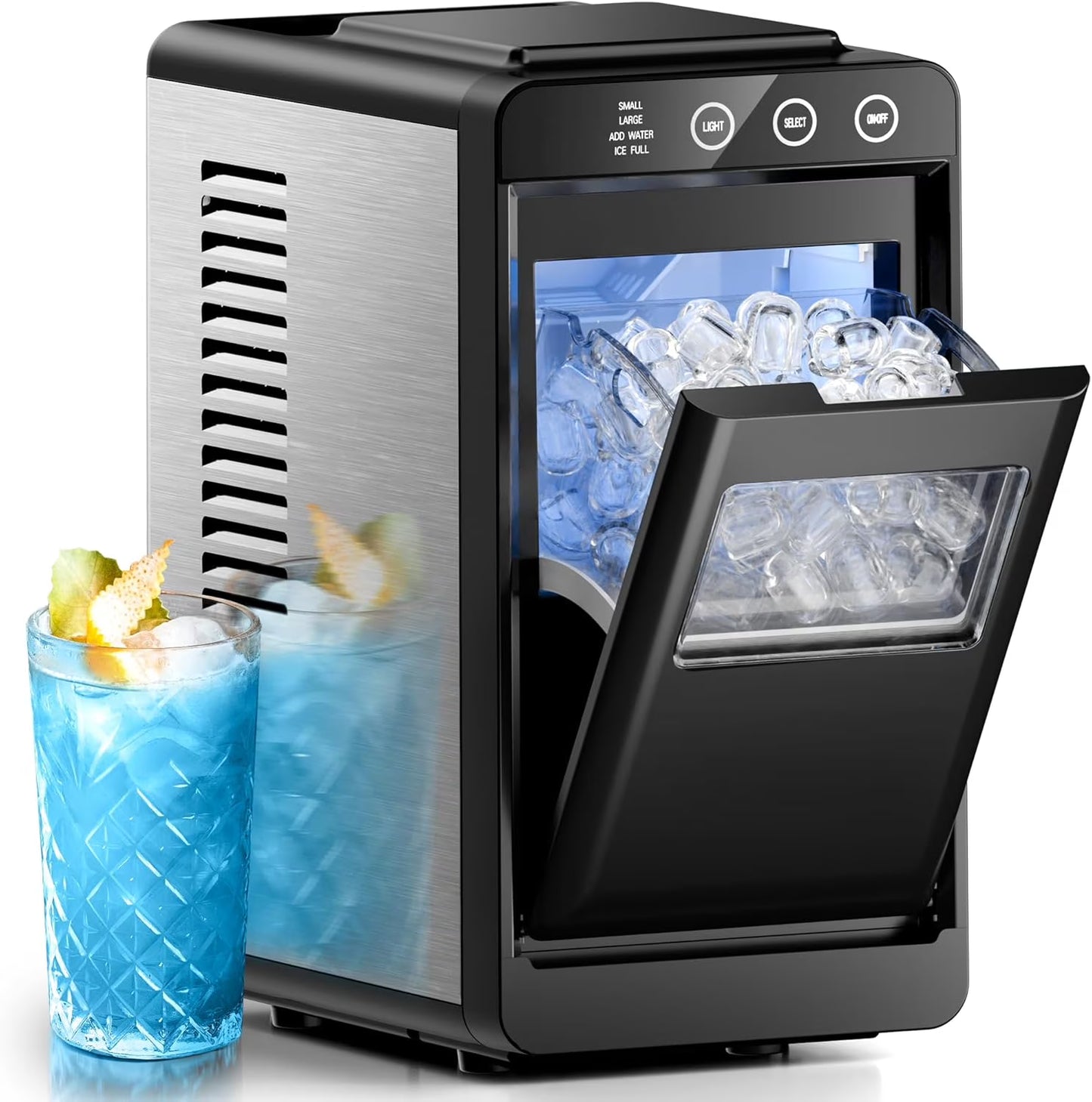 Moifoi Ice Maker Countertop, 26 lbs/24 H, 8 Pcs Ice  in 6 Mins, Portable Ice Maker Machine with Self-Cleaning, Interior Lighting,  2 Sizes Bullet Ice, Black