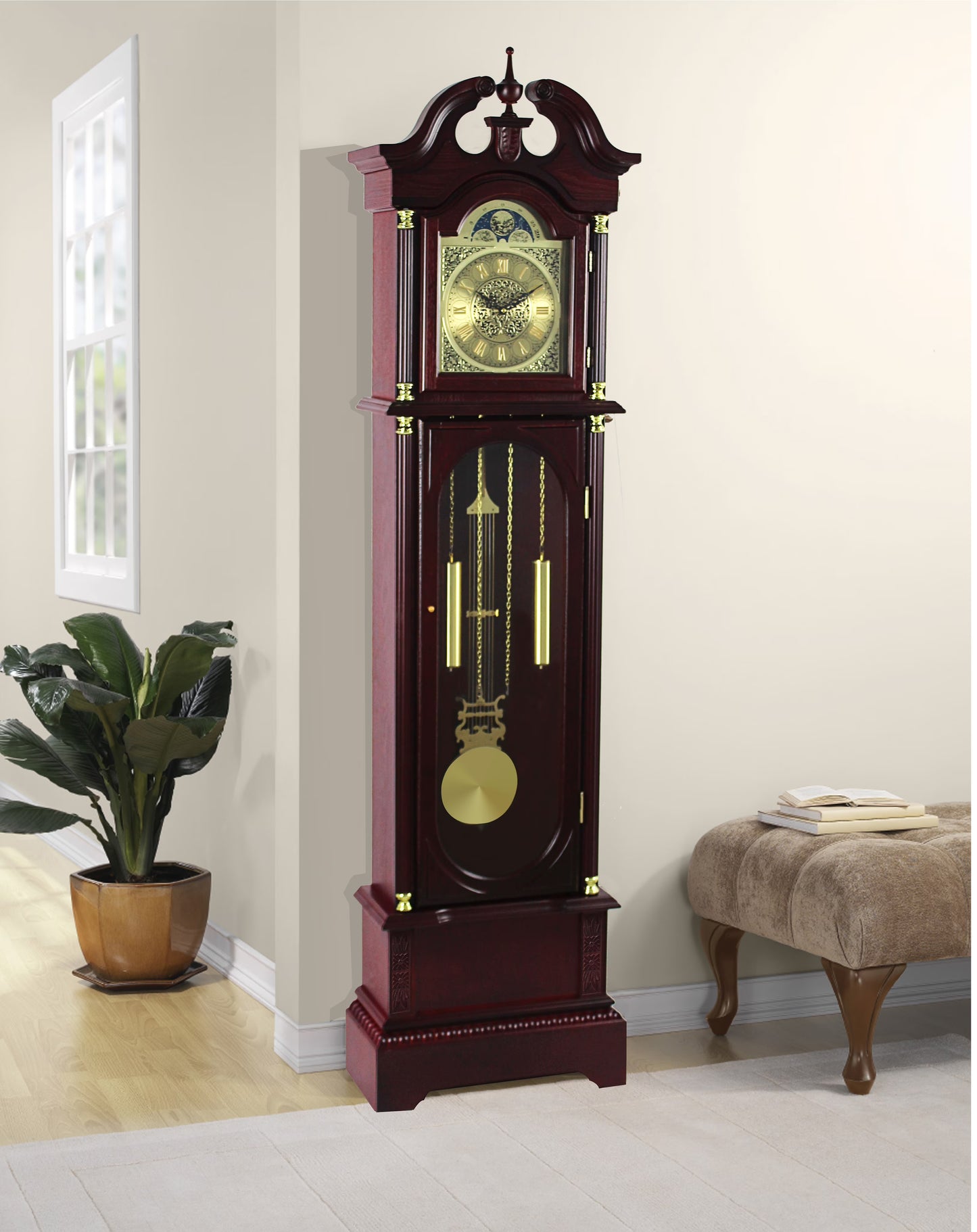 72" Floor Standing Grandfather Clock in Cherry Finish
